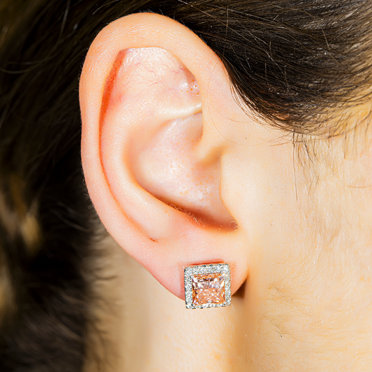 IGI 18K White Gold Fancy Intense Pink Princess Diamond Stud Earrings 4.54ctw