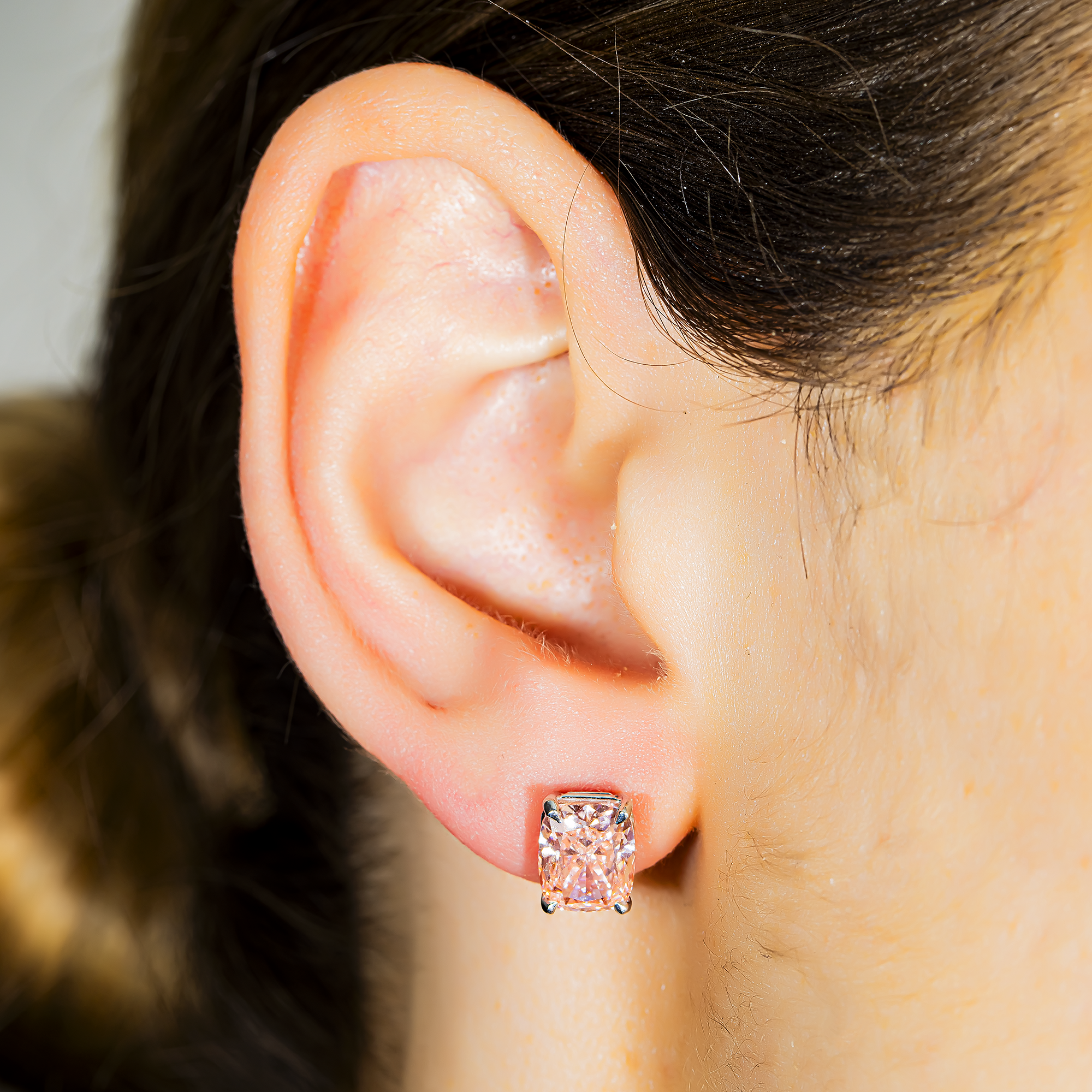 GIA 14K White Gold Solitaire Fancy Vivid Pink Cushion Diamond Stud Earrings 4.63ctw