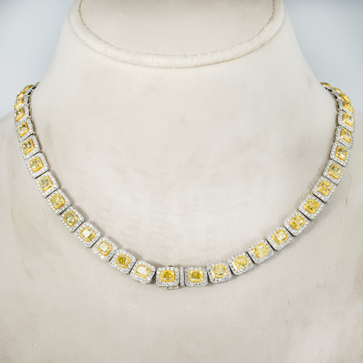 18K White Gold Fancy Yellow Diamond Square Link Chain 38.72ct