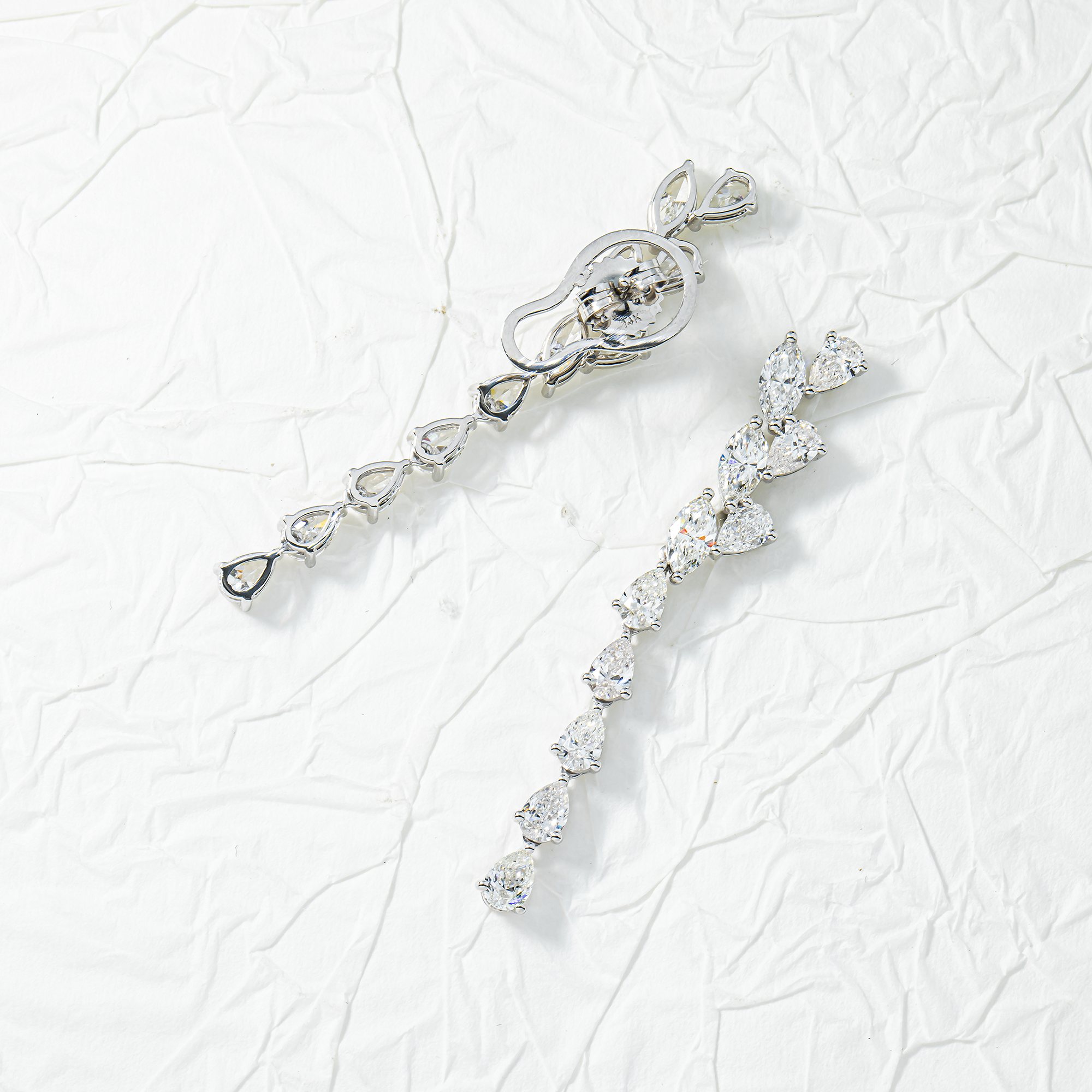 14K White Gold Marquise & Pear Diamond Drop Earrings 5.75ctw