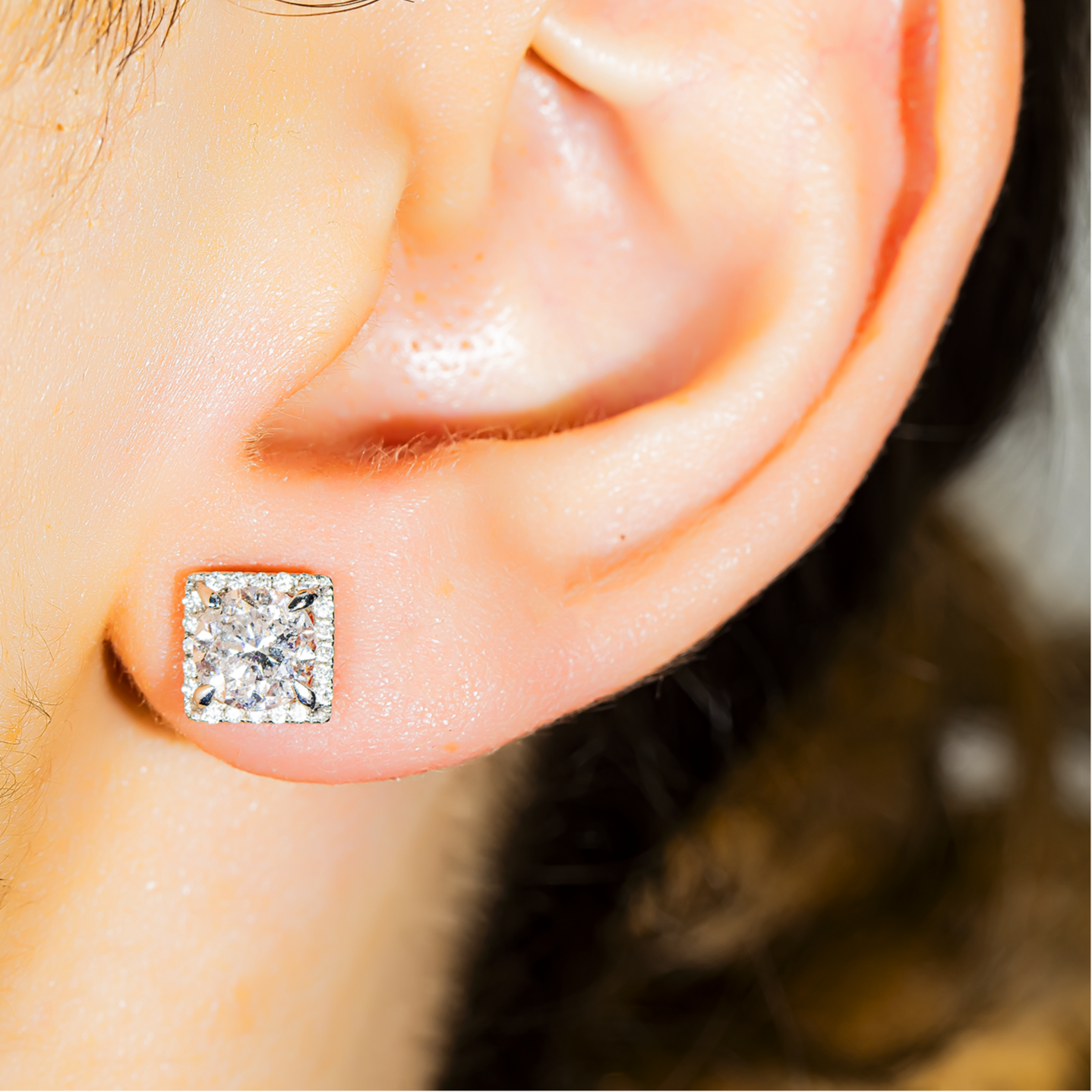 18K White Gold Square Shaped Round Diamond Stud Earrings 2.28ctw