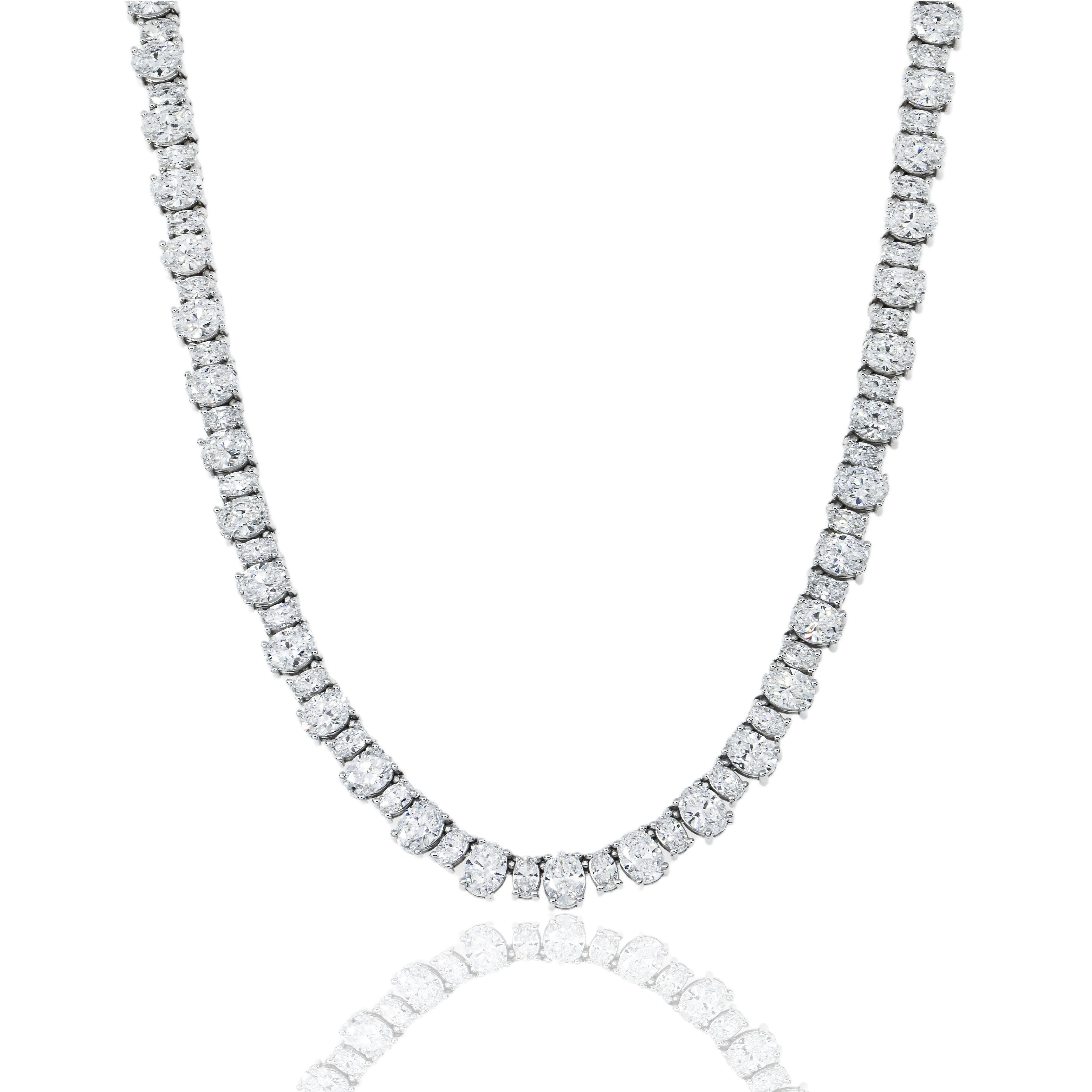 14K White Gold Full Oval Cut Diamond Chain 43.56Ct Chains