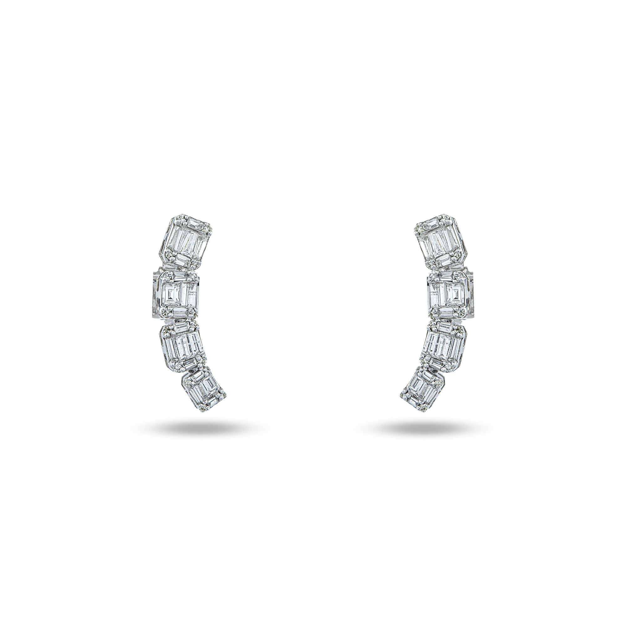 14K White Gold Four-Tiered Baguette Diamond Earrings 1.16ctw