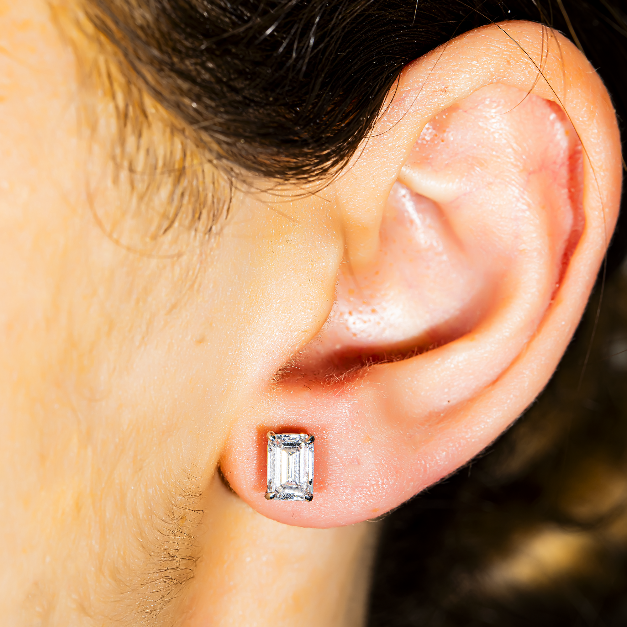 GIA Platinum & 18K White Gold Solitaire Emerald Cut Diamond Studs 2.06ctw