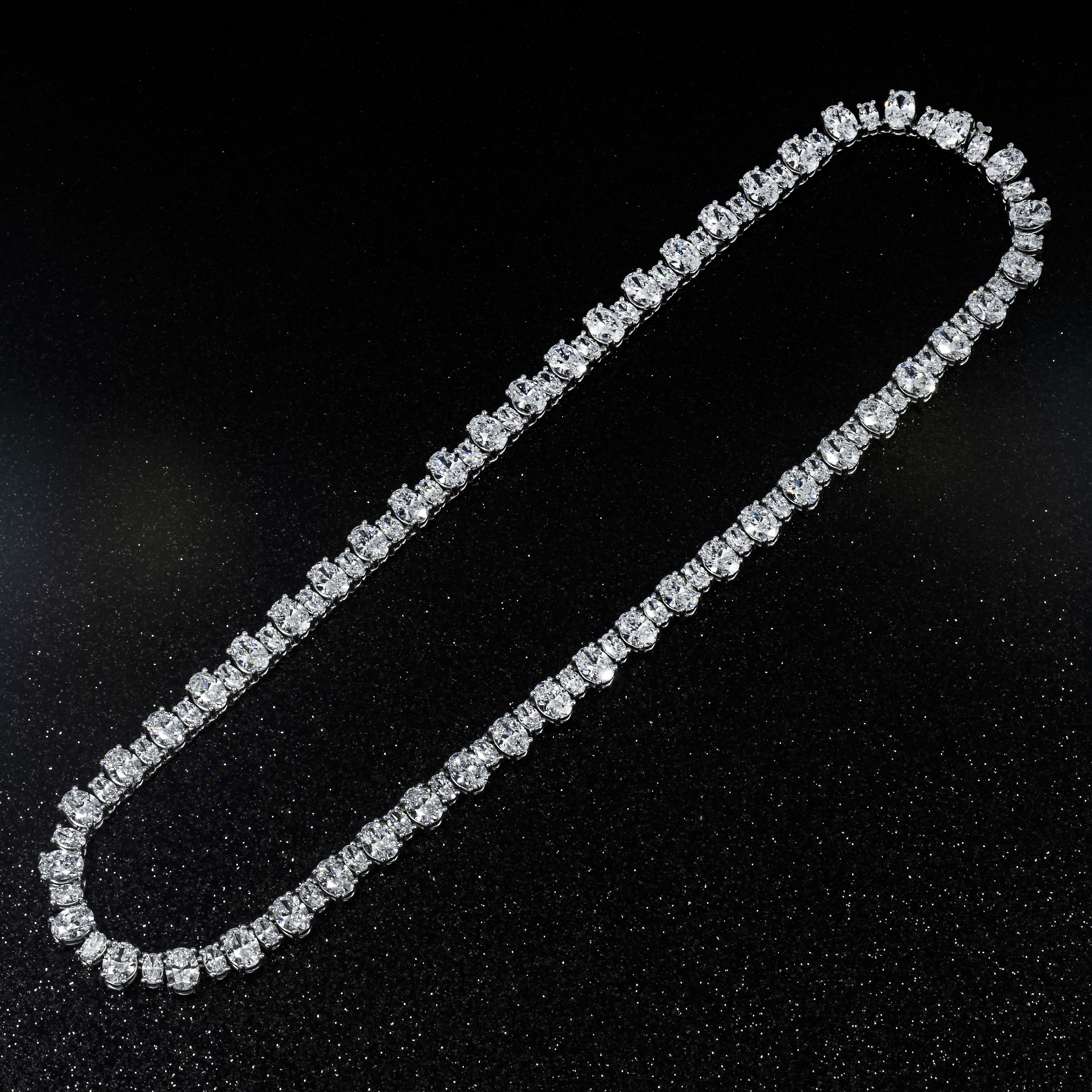 14K White Gold Full Oval Cut Diamond Chain 43.56Ct Chains