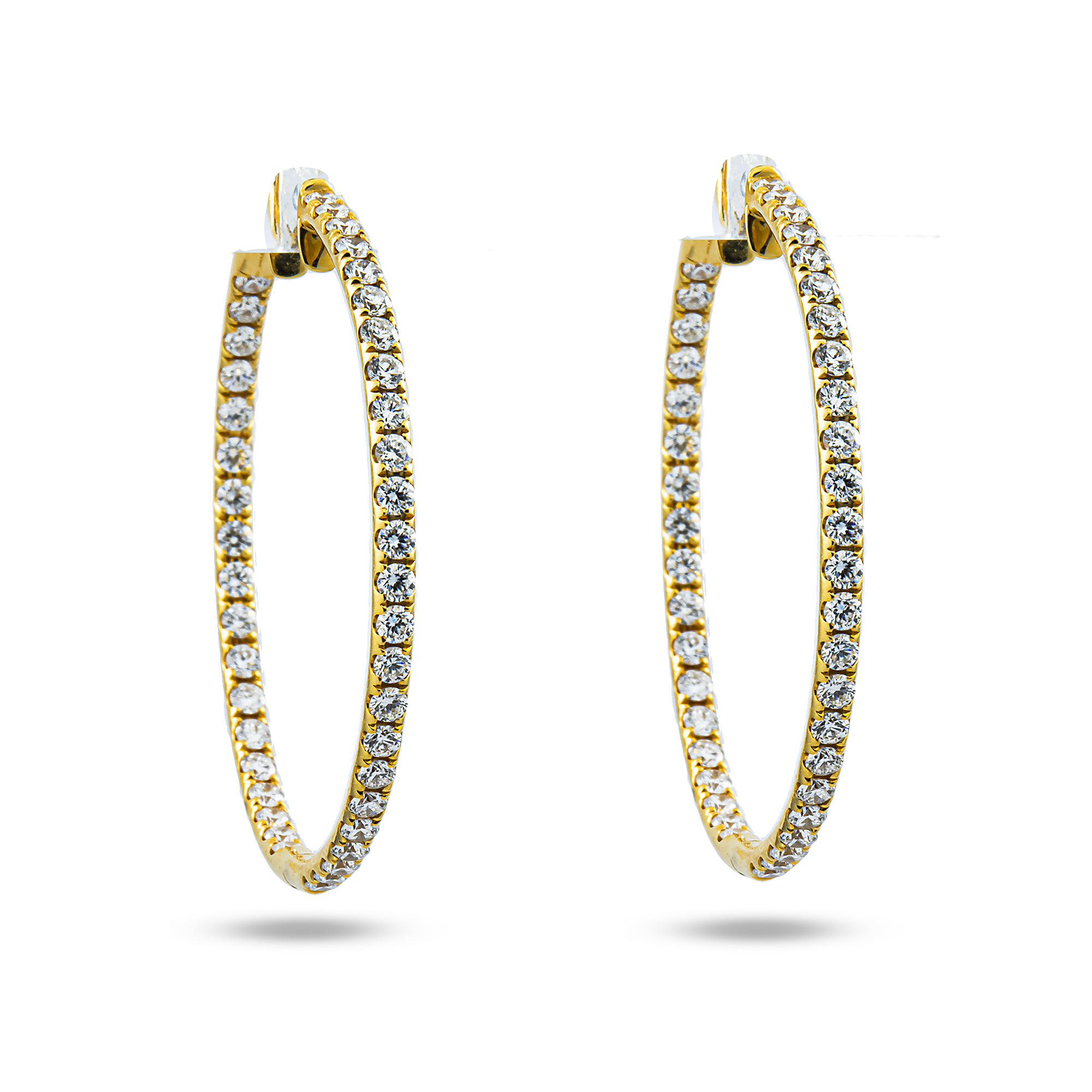 18K Yellow Gold Round Diamond Inside Out Hoops 2.10ctw