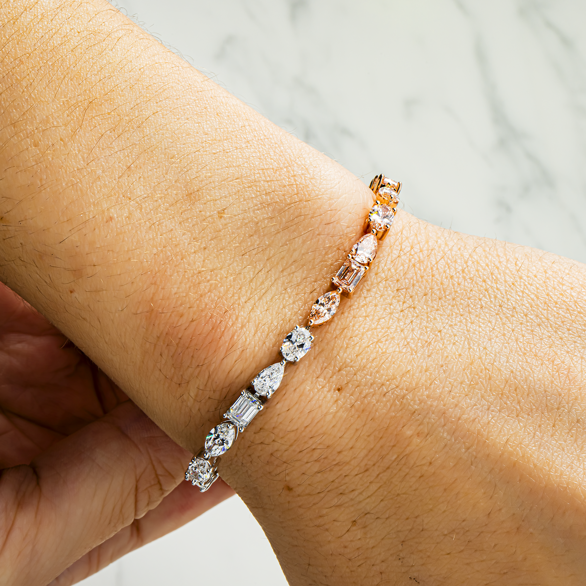 14kt Two Tone Multi Cut Fancy Pink and White Diamond Bracelet 11.77ct