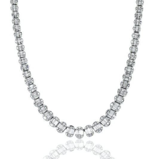 14K White Gold Graduated Baguette Diamond Chain 16.55ct