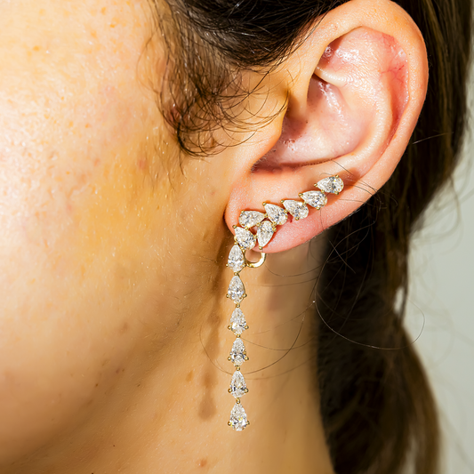 14K Yellow Gold Pear Cut Diamond Drop Earrings 8.27ct