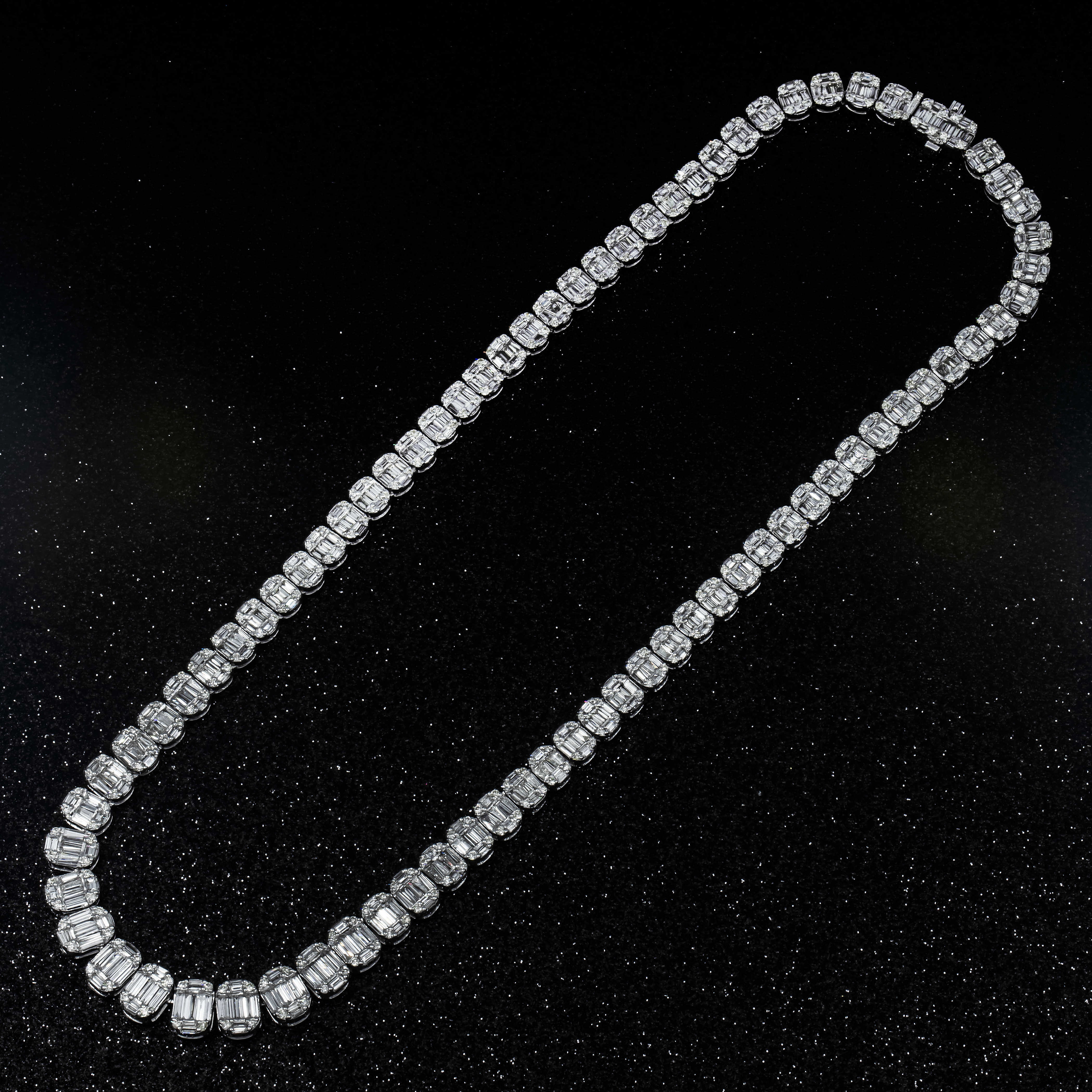14K White Gold Graduated Baguette Diamond Chain 16.55Ct Chains