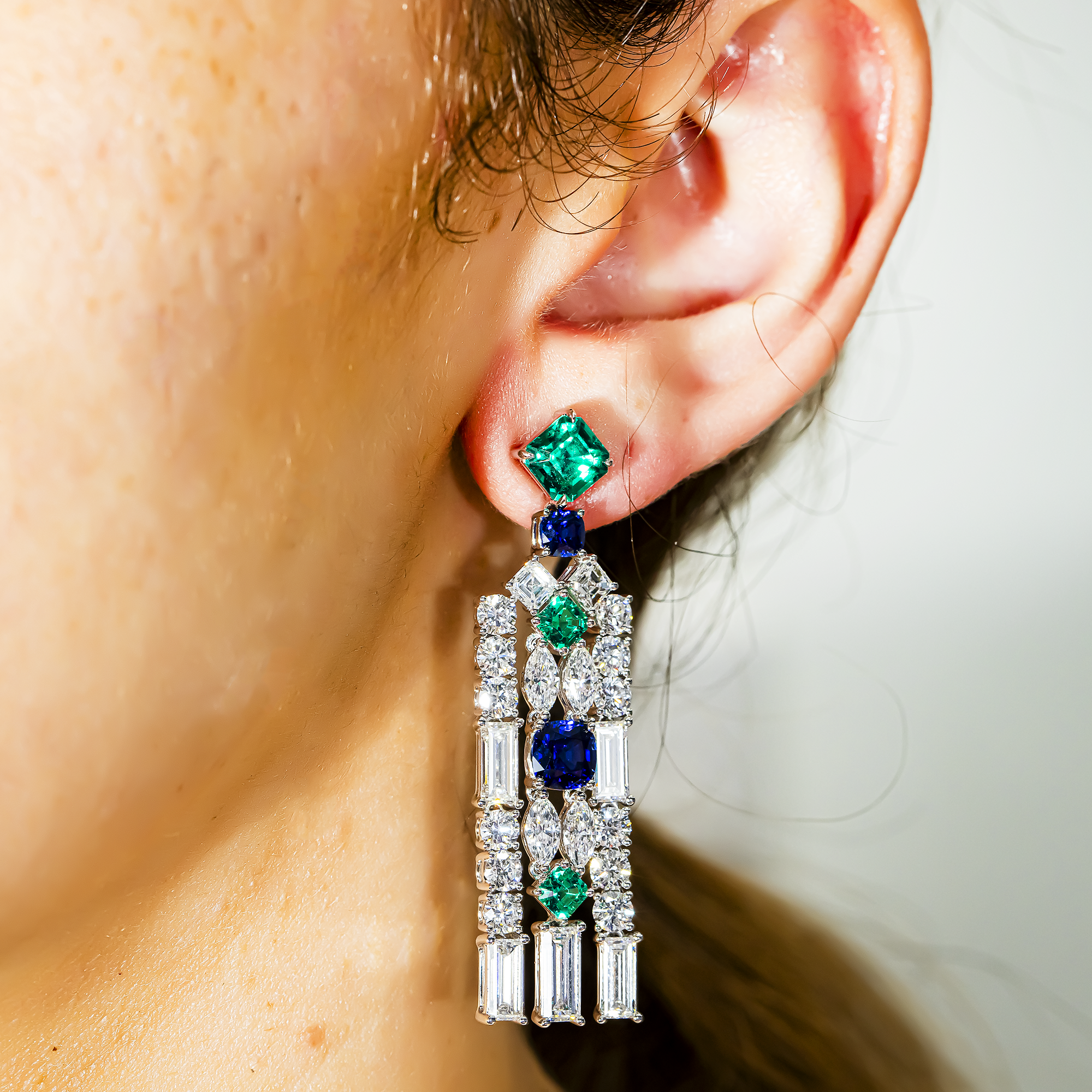 18K White Gold Gemstone & Diamond Drop Earrings 19.76ct