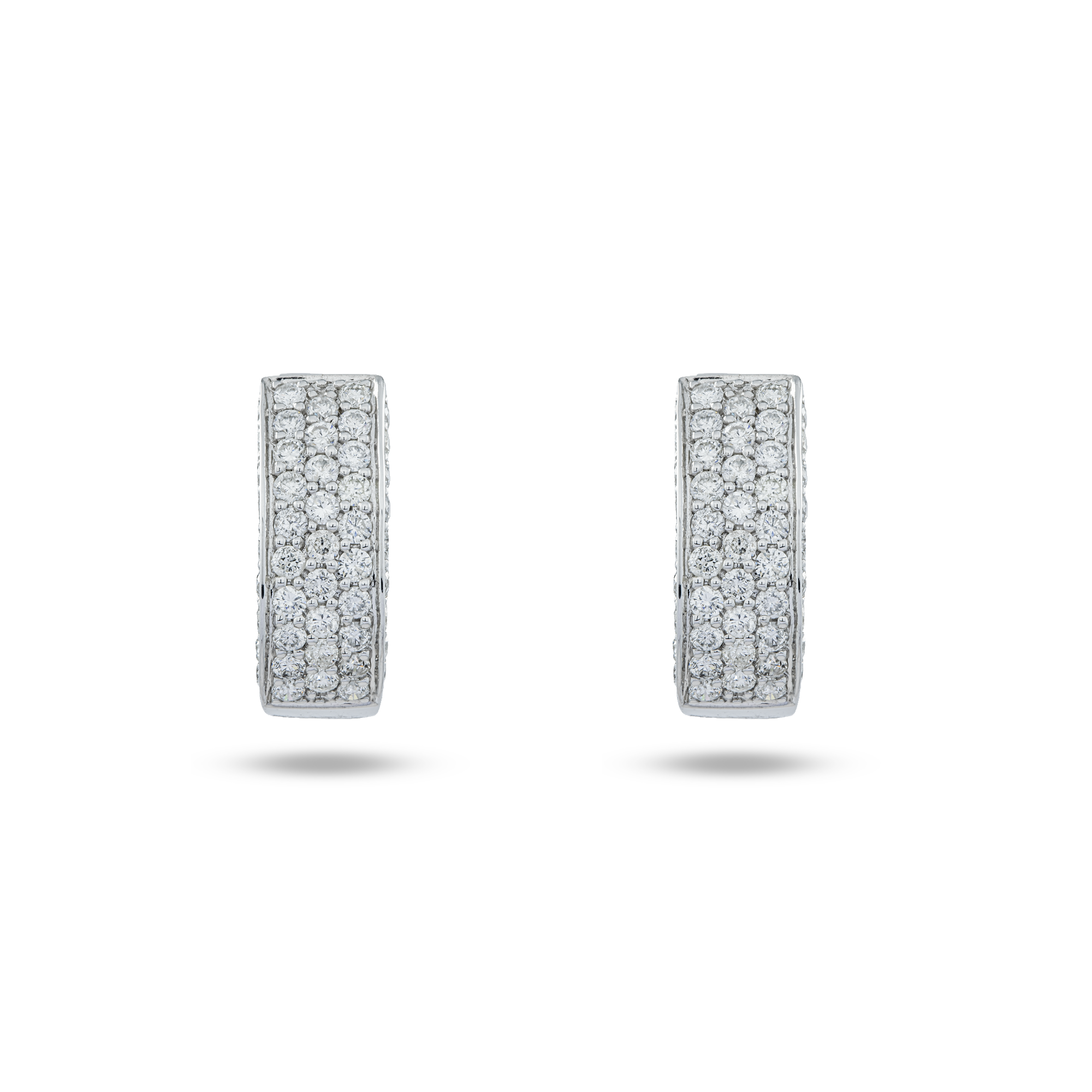 14K White Gold Round Pave Diamond Huggie Earrings 2.36ctw