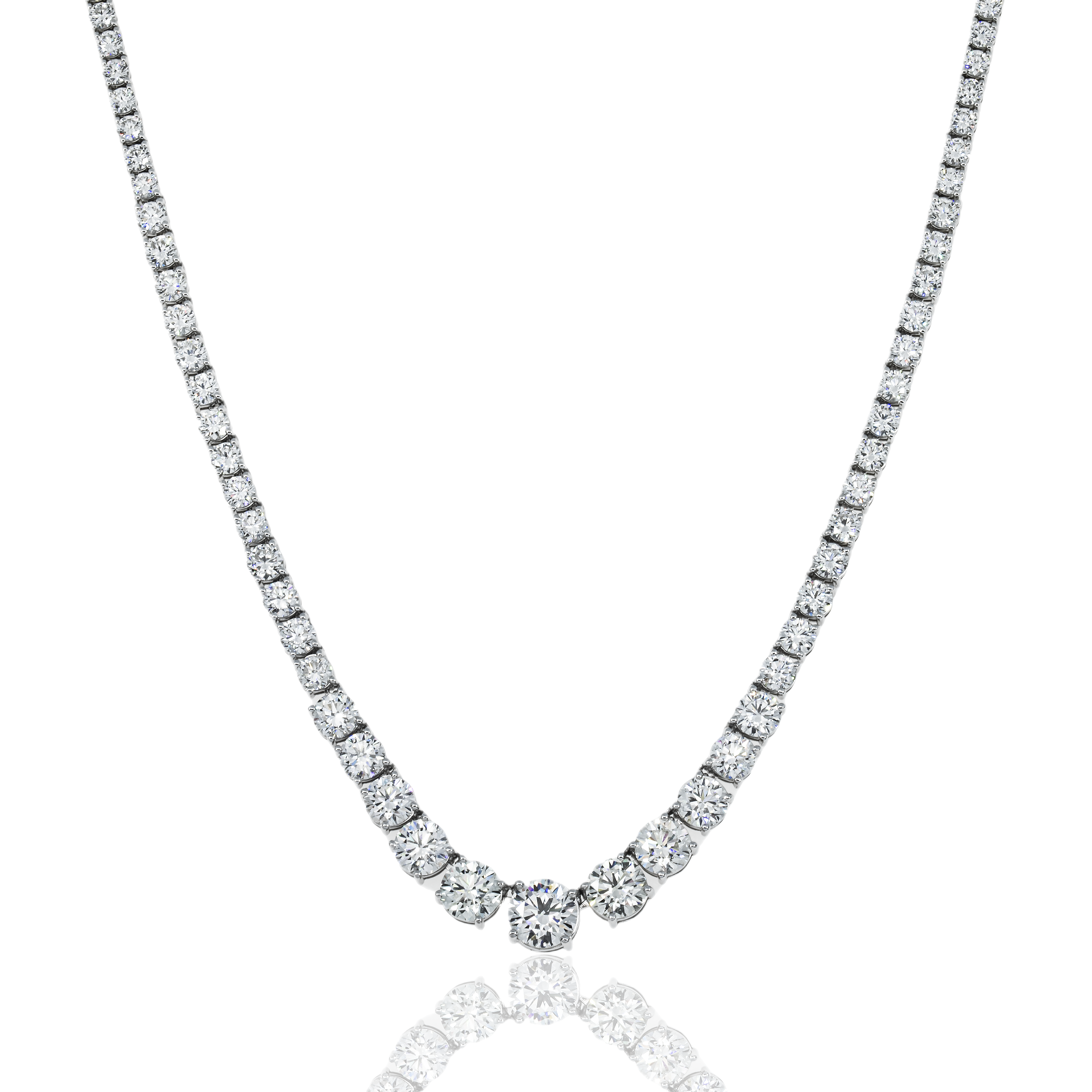 18K White Gold Graduated Round Diamond Tennis Chain 21.79Ct Necklace