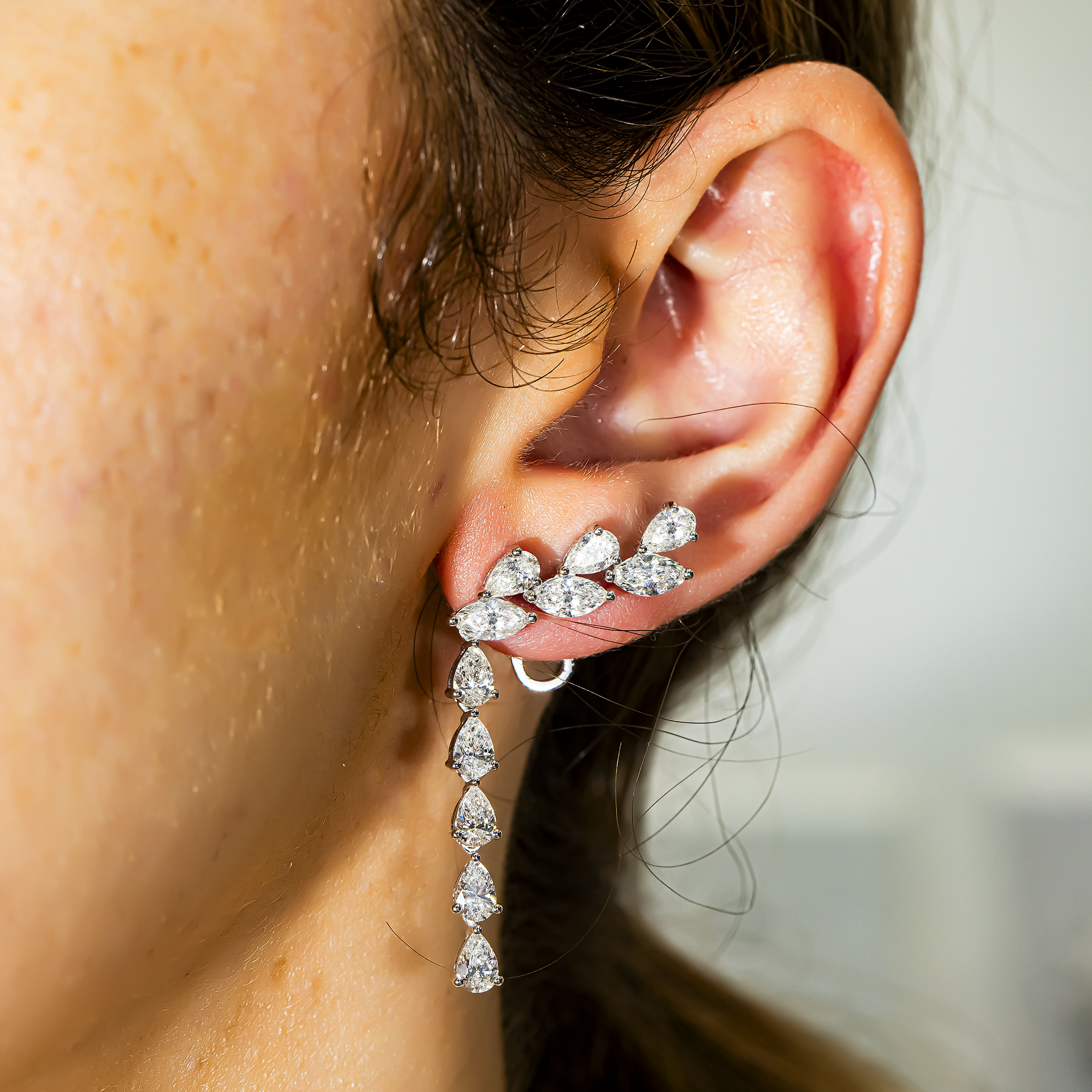 14K White Gold Marquise & Pear Diamond Drop Earrings 5.75ctw