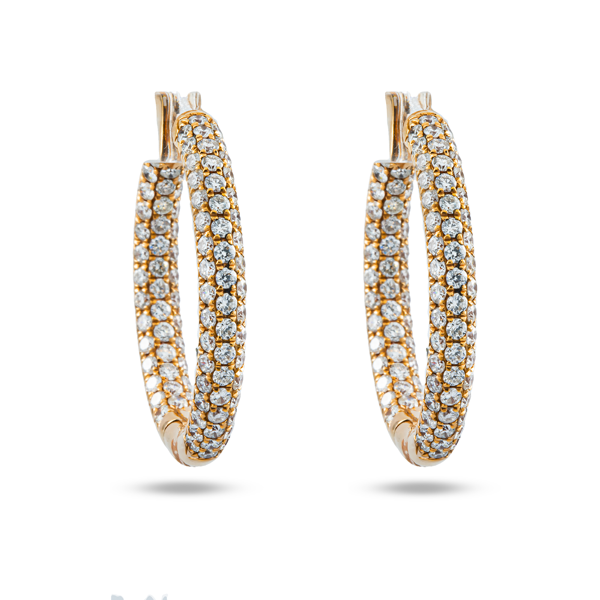 18K Rose Gold Round Pave Diamond Inside Out Hoop Earrings 2.55ctw