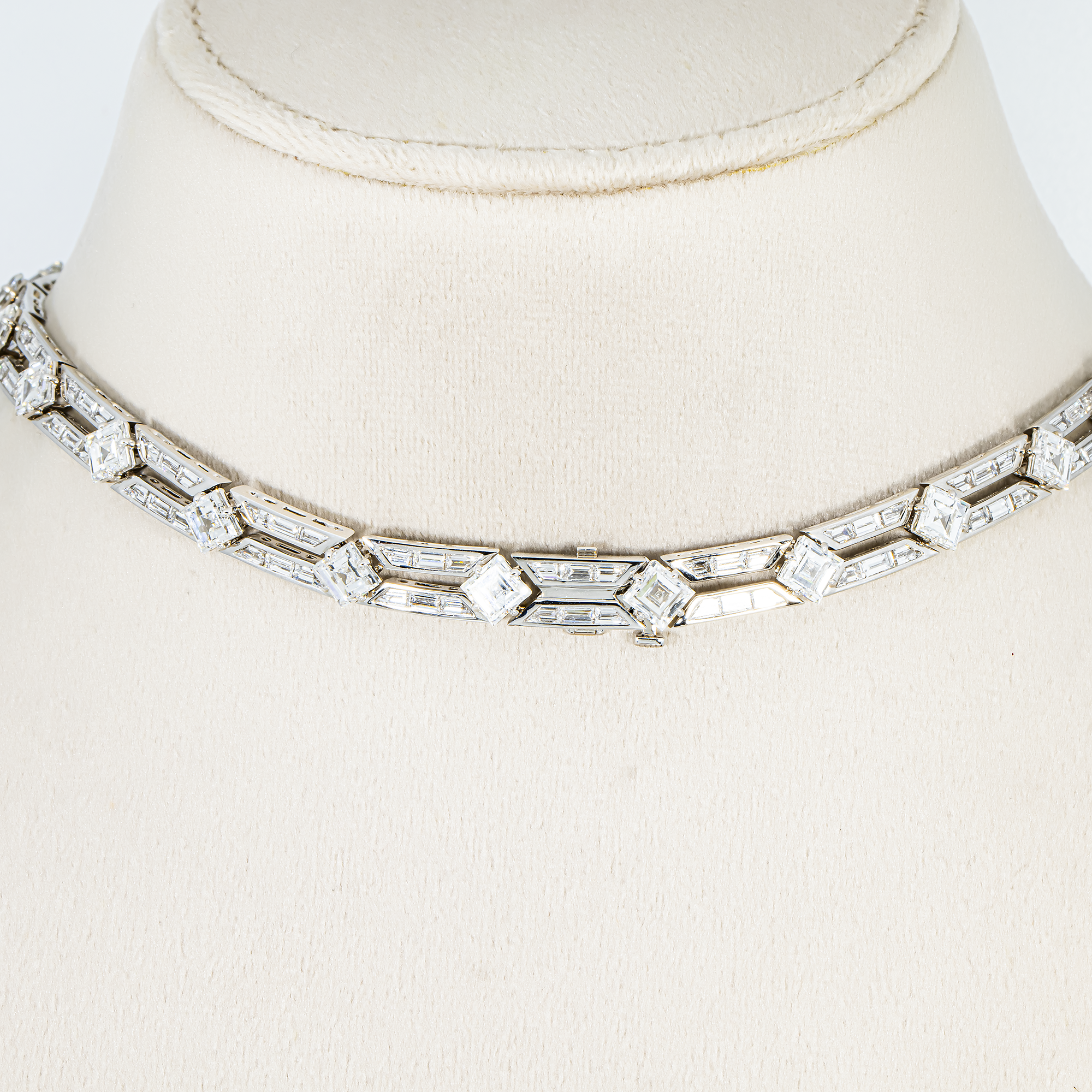 18K White Gold Asscher & Emerald Diamond Drop Necklace 52.25ct