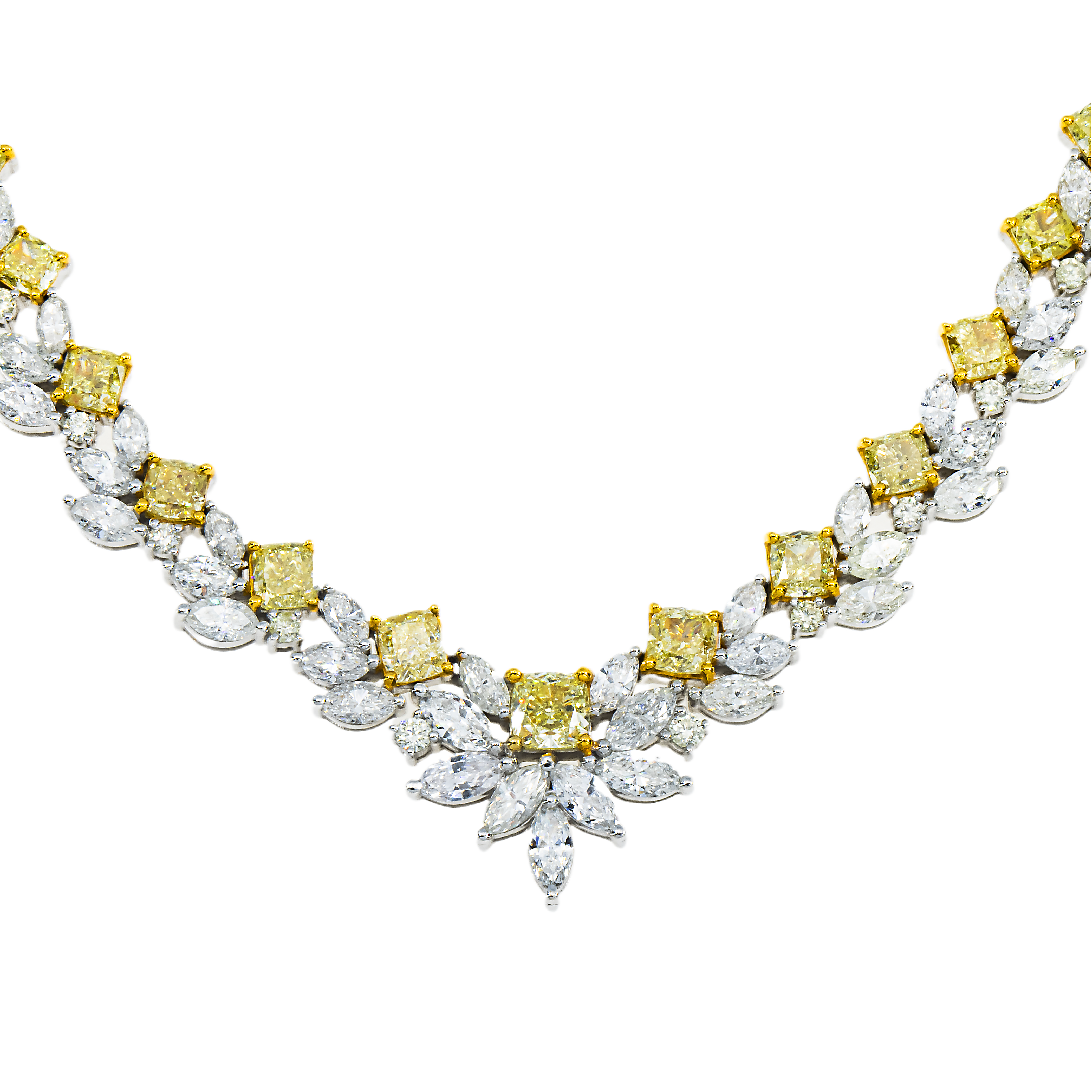 18K White Gold Fancy Yellow Diamond Necklace 21.88Ct Necklace