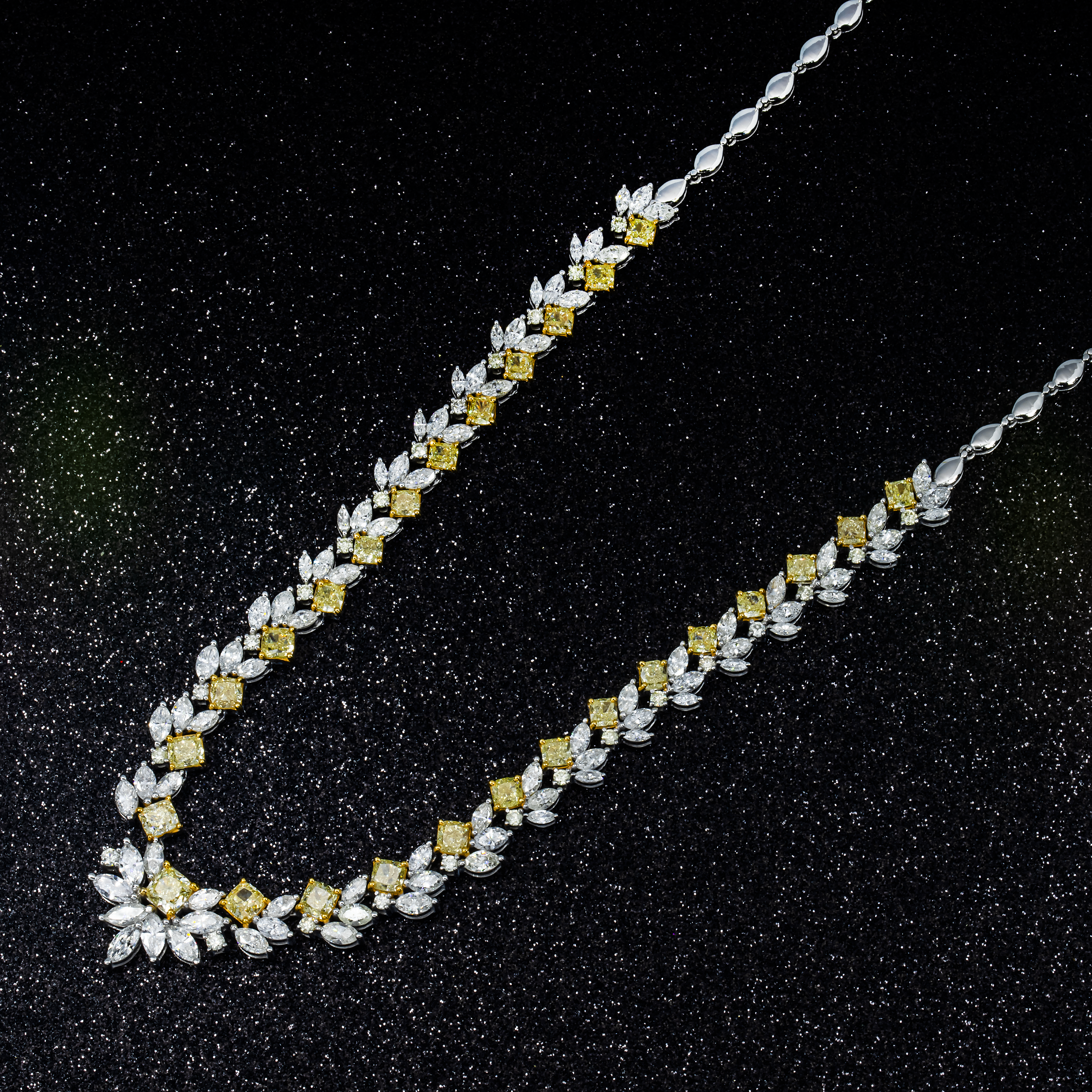 18K White Gold Fancy Yellow Diamond Necklace 21.88Ct Necklace
