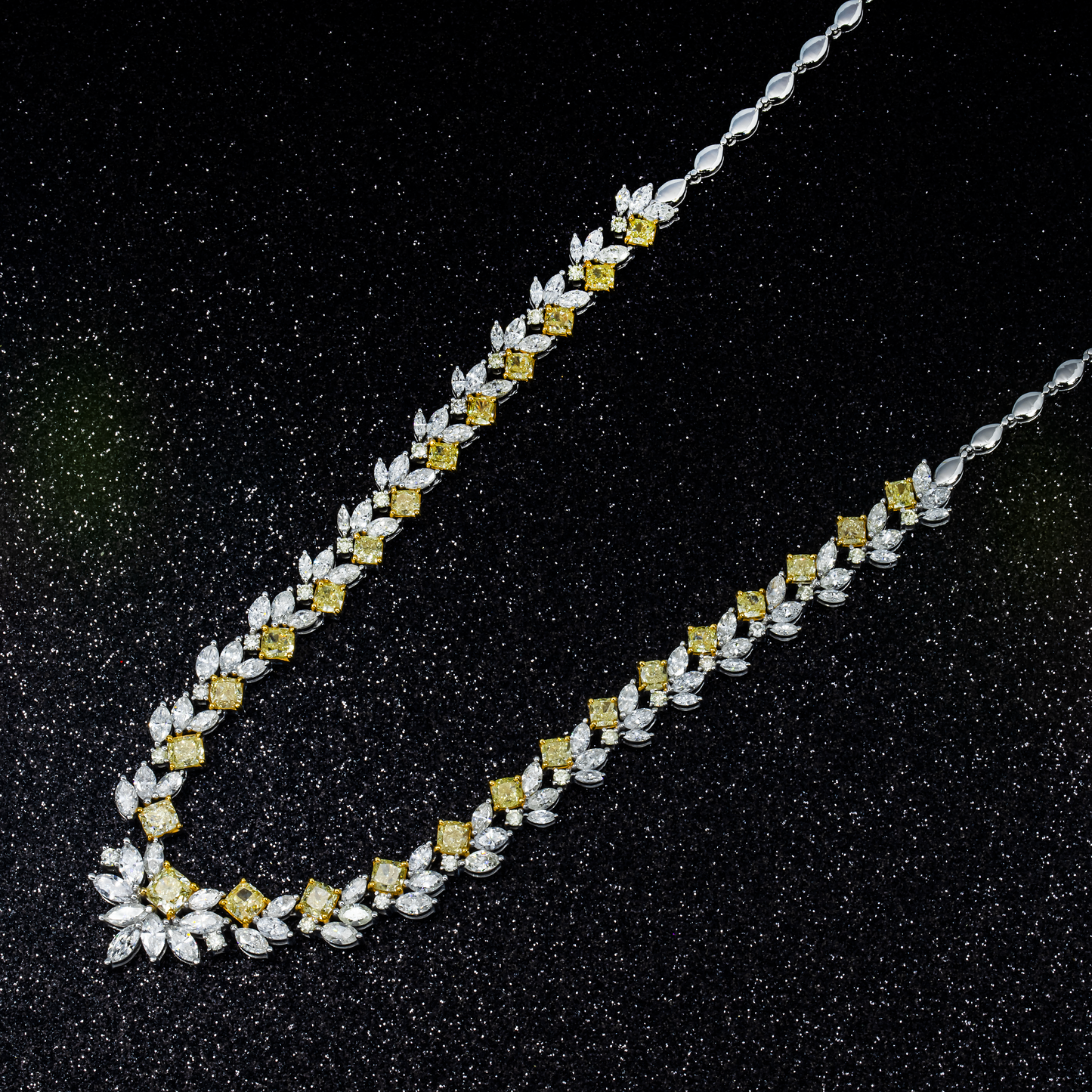 18K White Gold Fancy Yellow Diamond Necklace 21.88ct