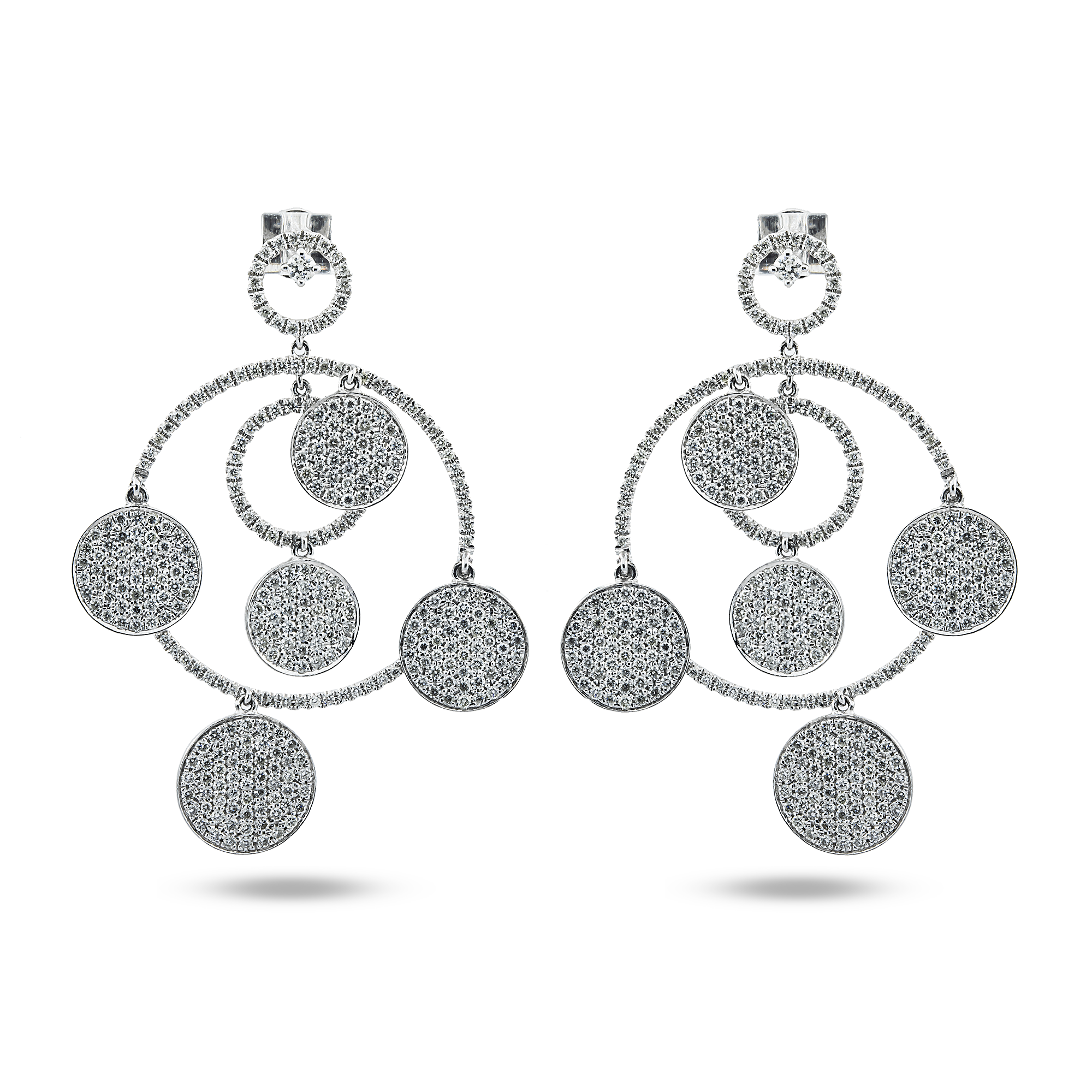 14K White Gold 8 Circle Round Diamond Drop Earrings 3.96ctw