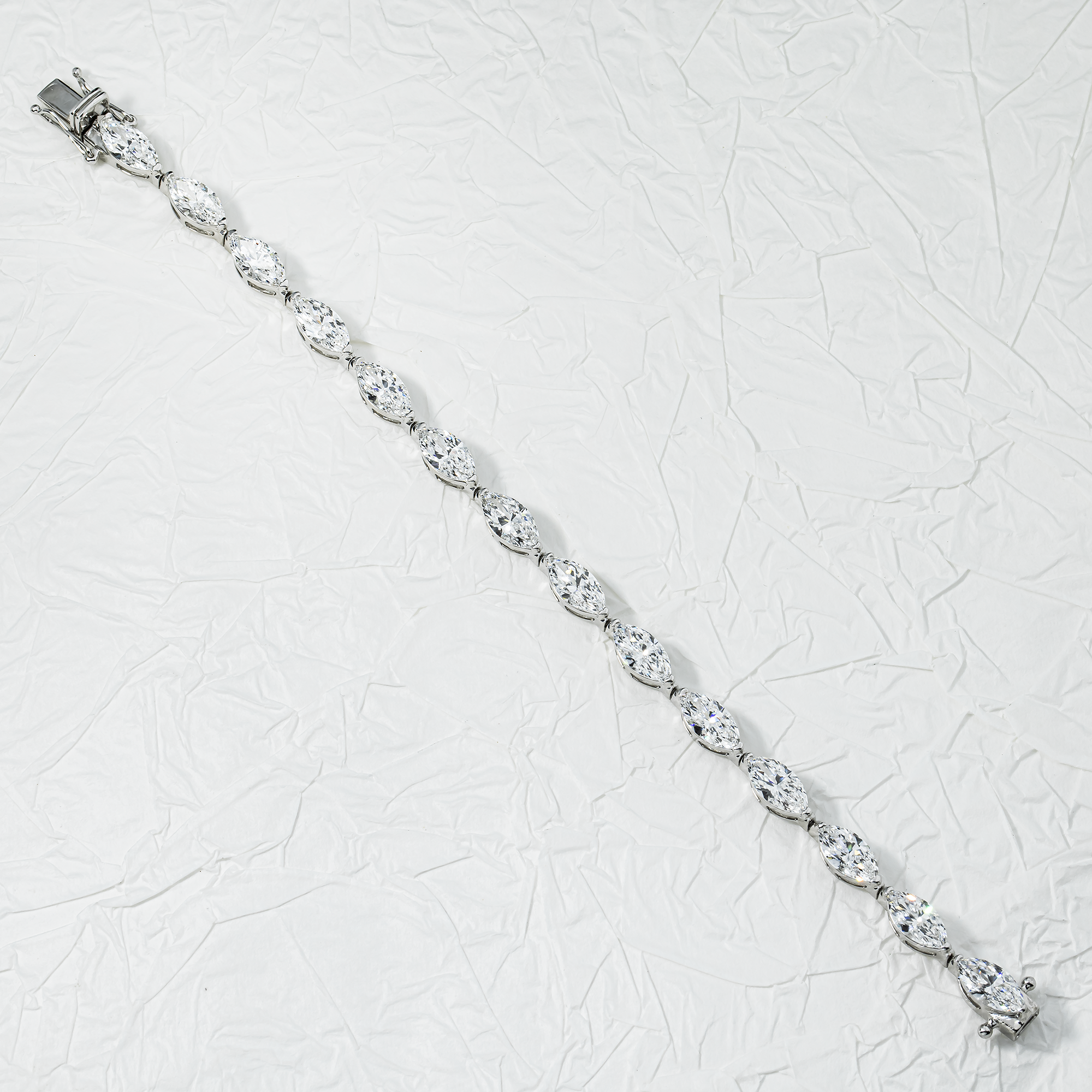 14K White Gold Horizontal Marquise Diamond Bracelet 14.39ct