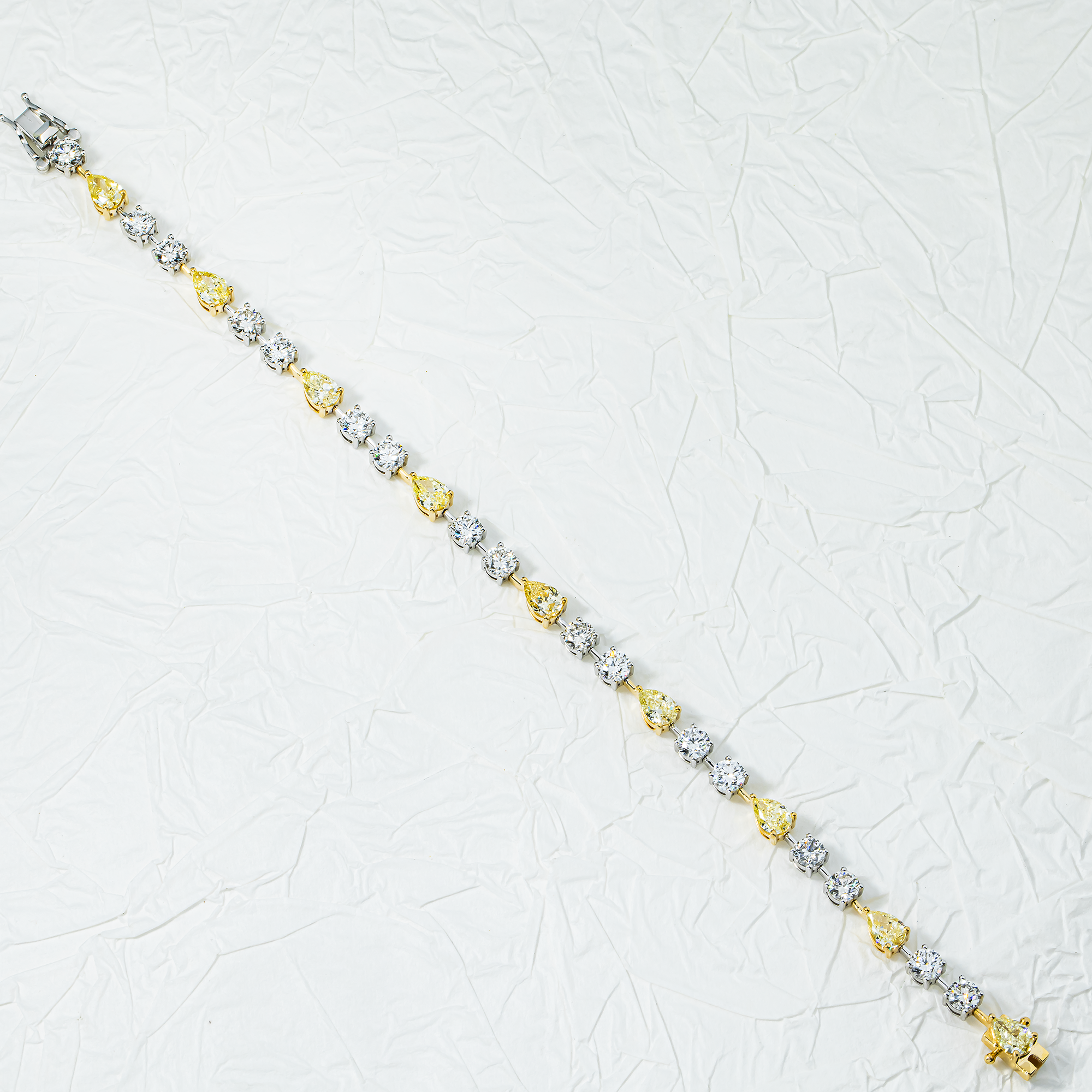 14K Two Tone Fancy Yellow & White Diamond Satellite Bracelet 8.85ct