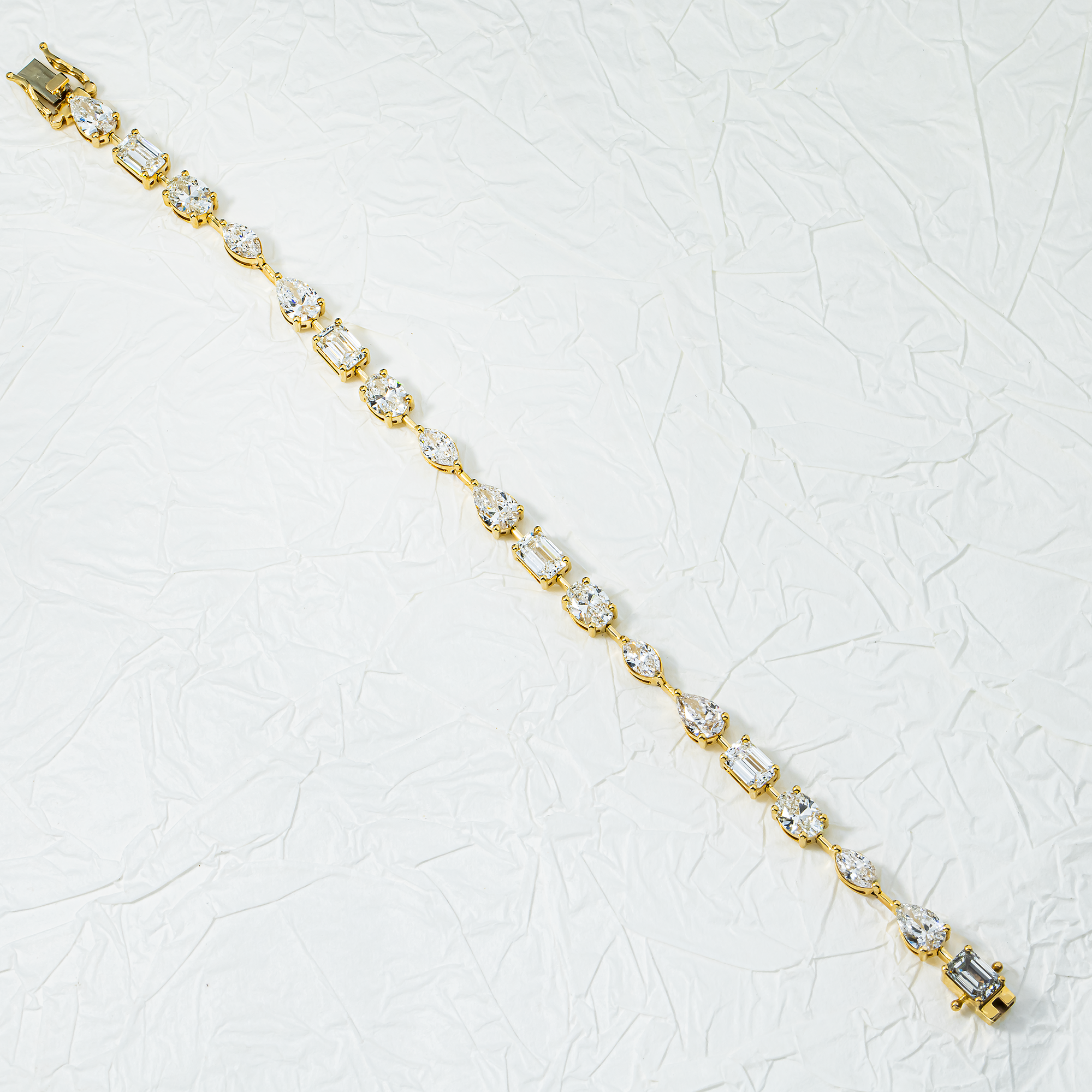14K Yellow Gold Multi Shape  Diamond Satellite  Bracelet 12.32ct