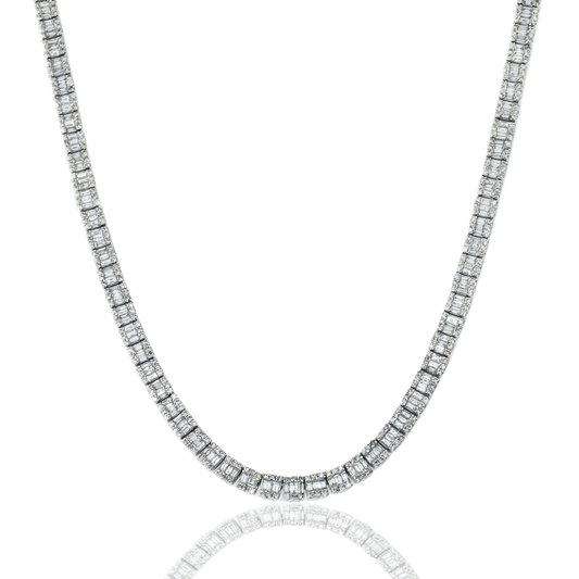 14K White Gold Baguette Diamond Chain 19.86ct