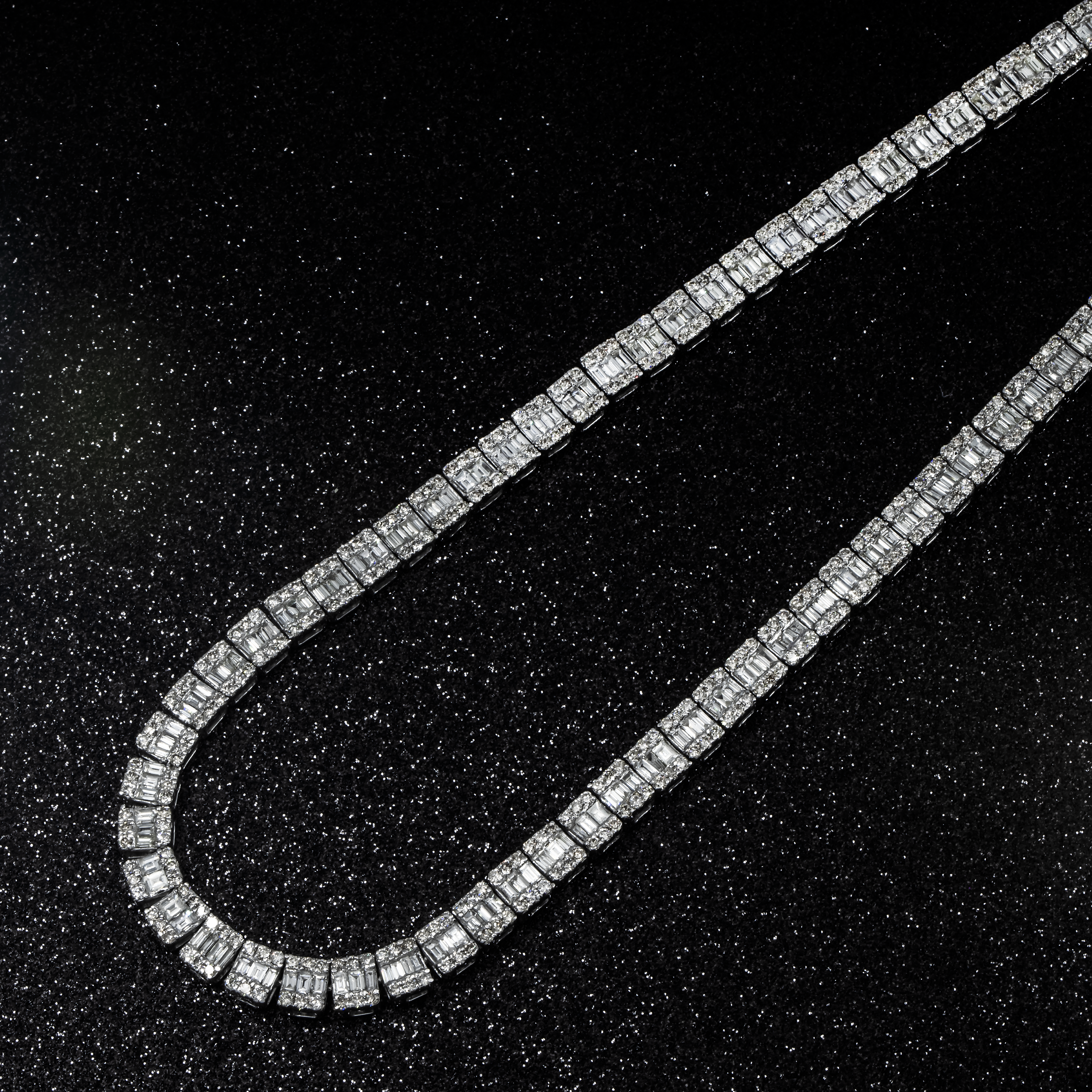14K White Gold Baguette Diamond Chain 19.86Ct Necklace