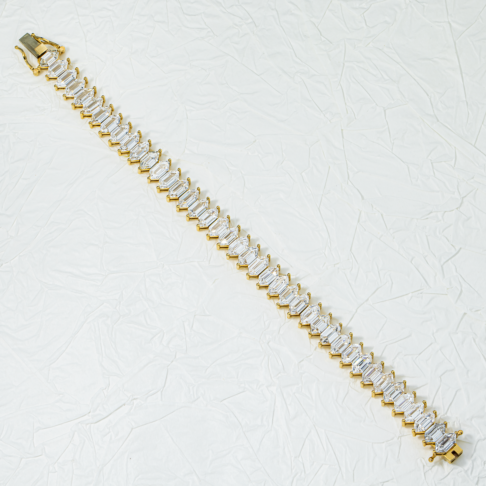 14K Yellow Gold Step Cut Marquise Diamond Bracelet  21.90ct