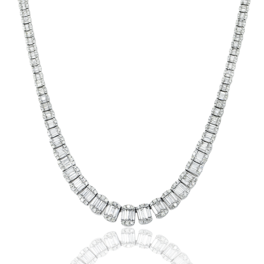 14K White Gold Graduated Baguette Diamond Chain 23.60ct