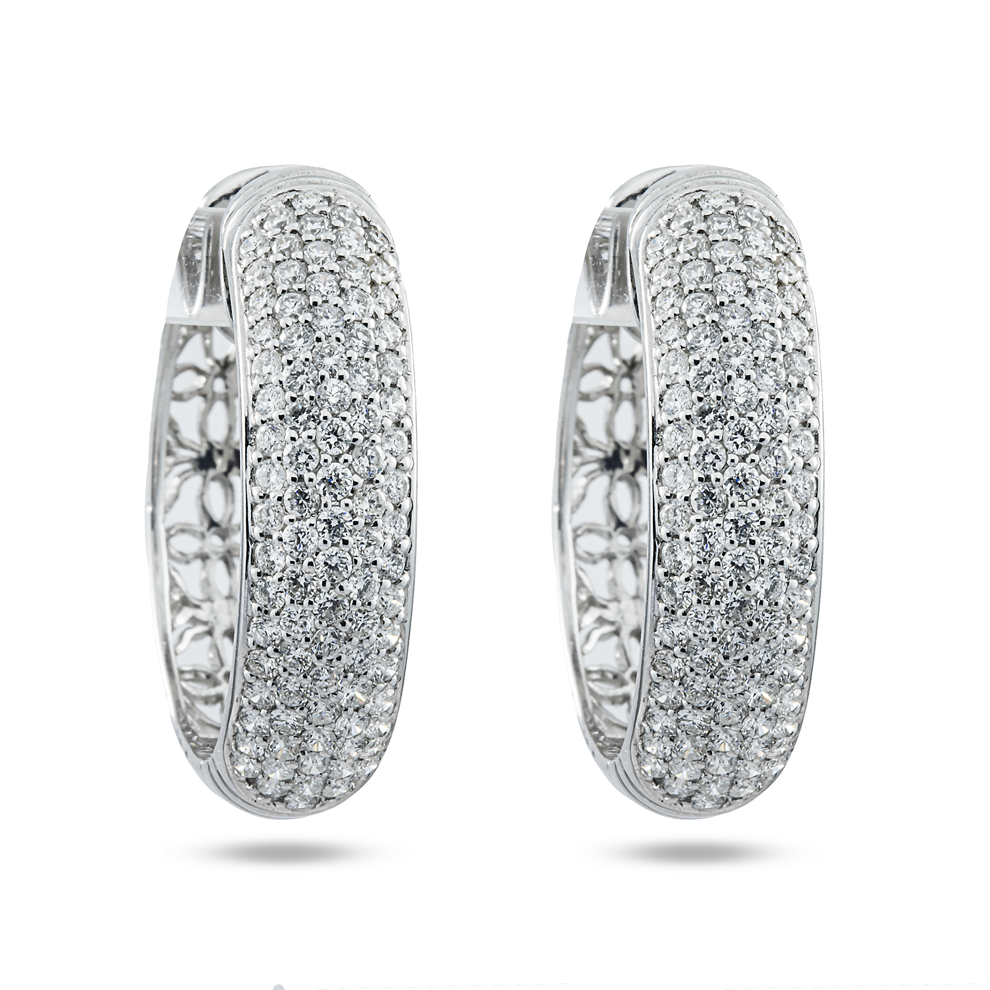 18K White Gold Round Pave Diamond Hoop Earrings12.0ctw