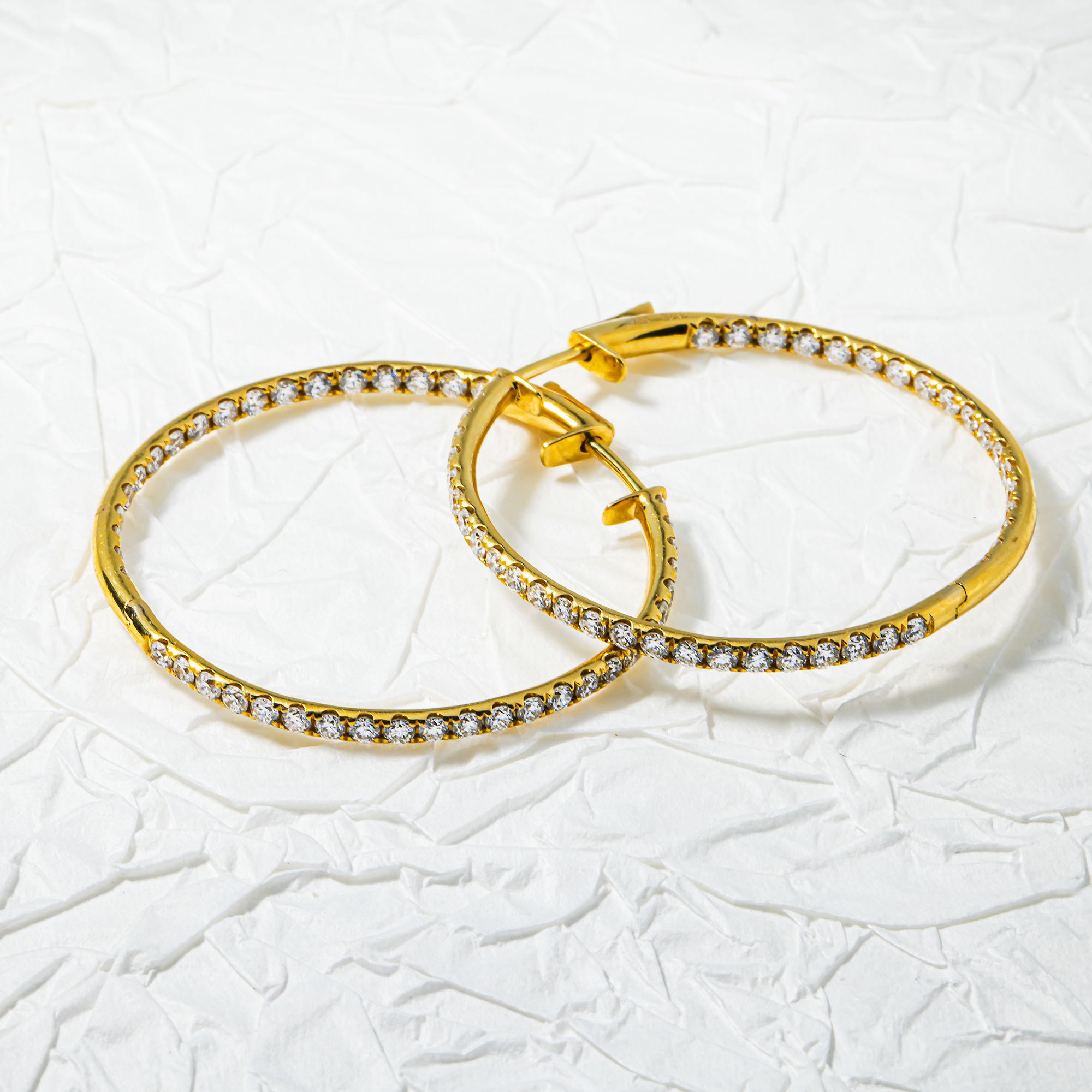 18K Yellow Gold Round Diamond Inside Out Hoops 2.10ctw