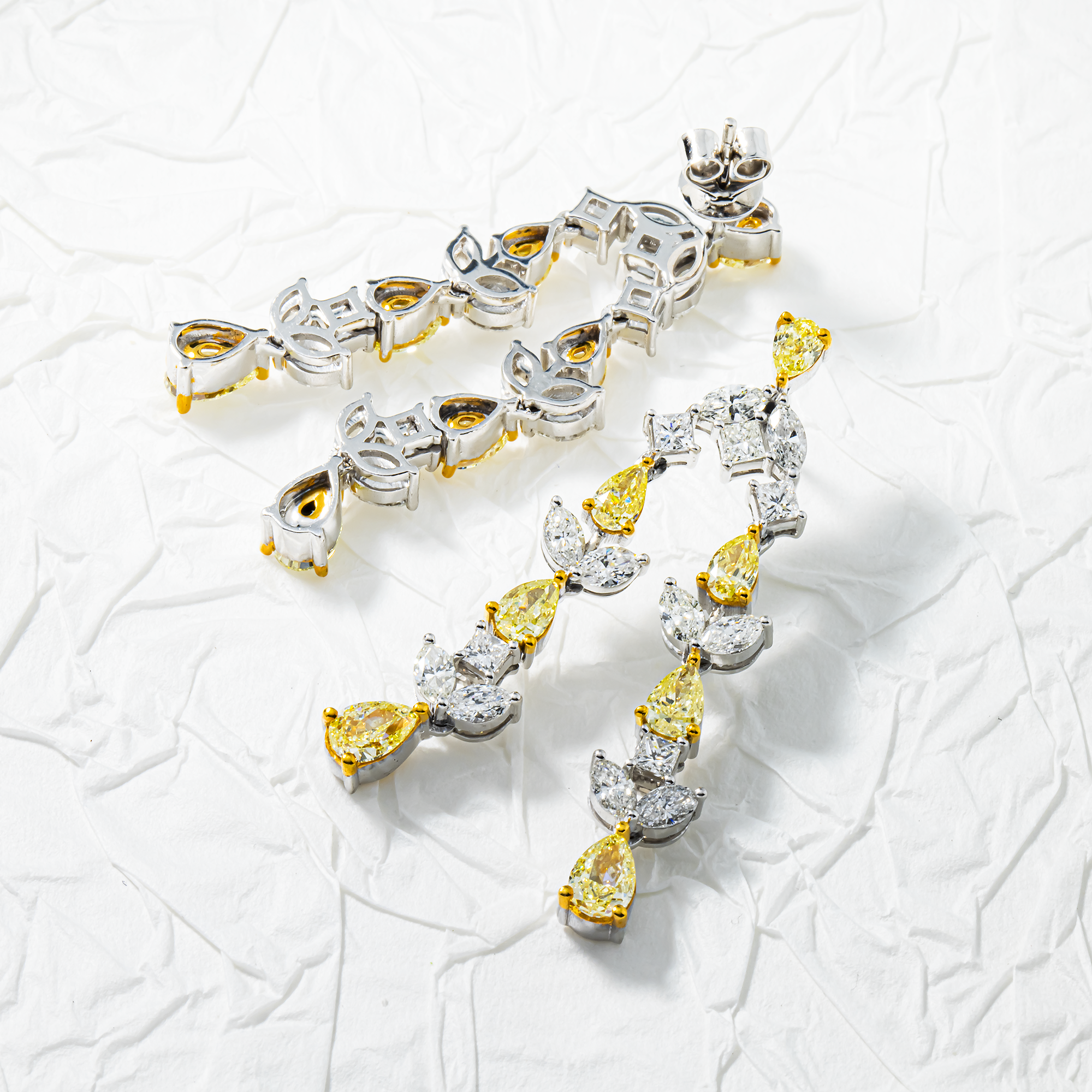 18K Two Tone Gold Canary Yellow & White Diamond Angel Drop Earrings 7.77ctw