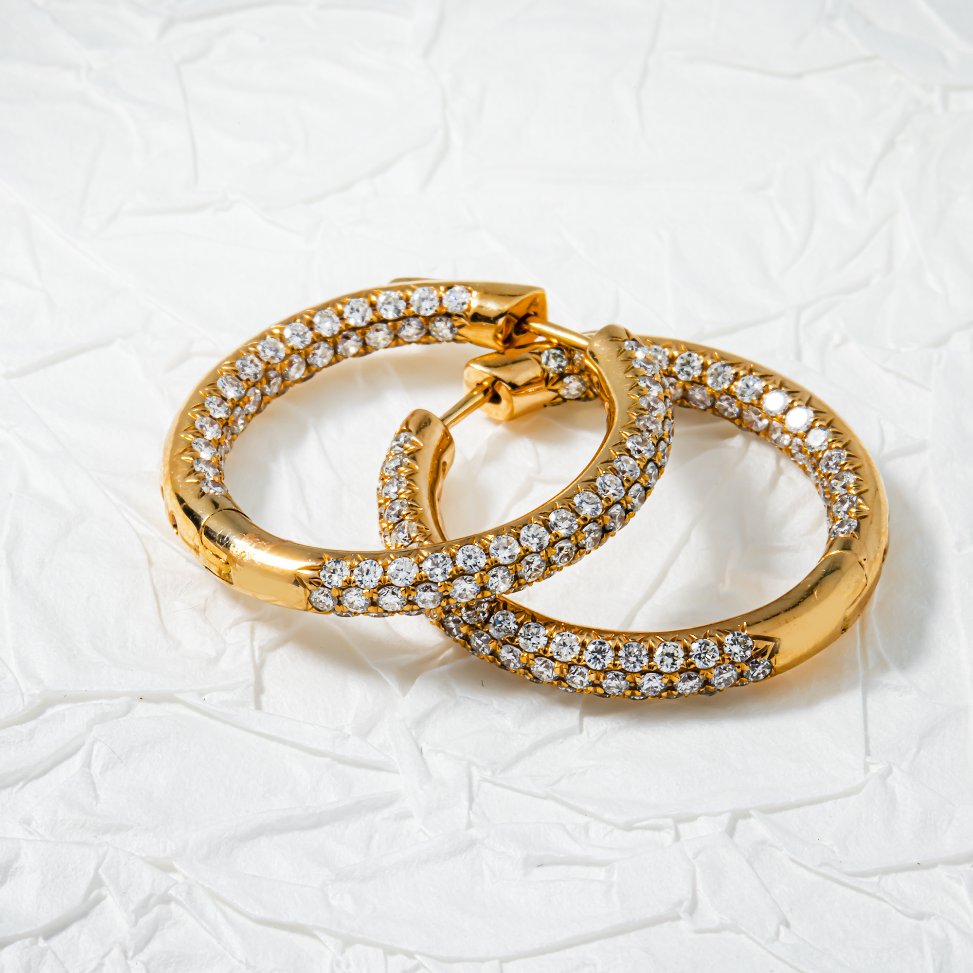 18K Rose Gold Round Pave Diamond Inside Out Hoop Earrings 2.55ctw