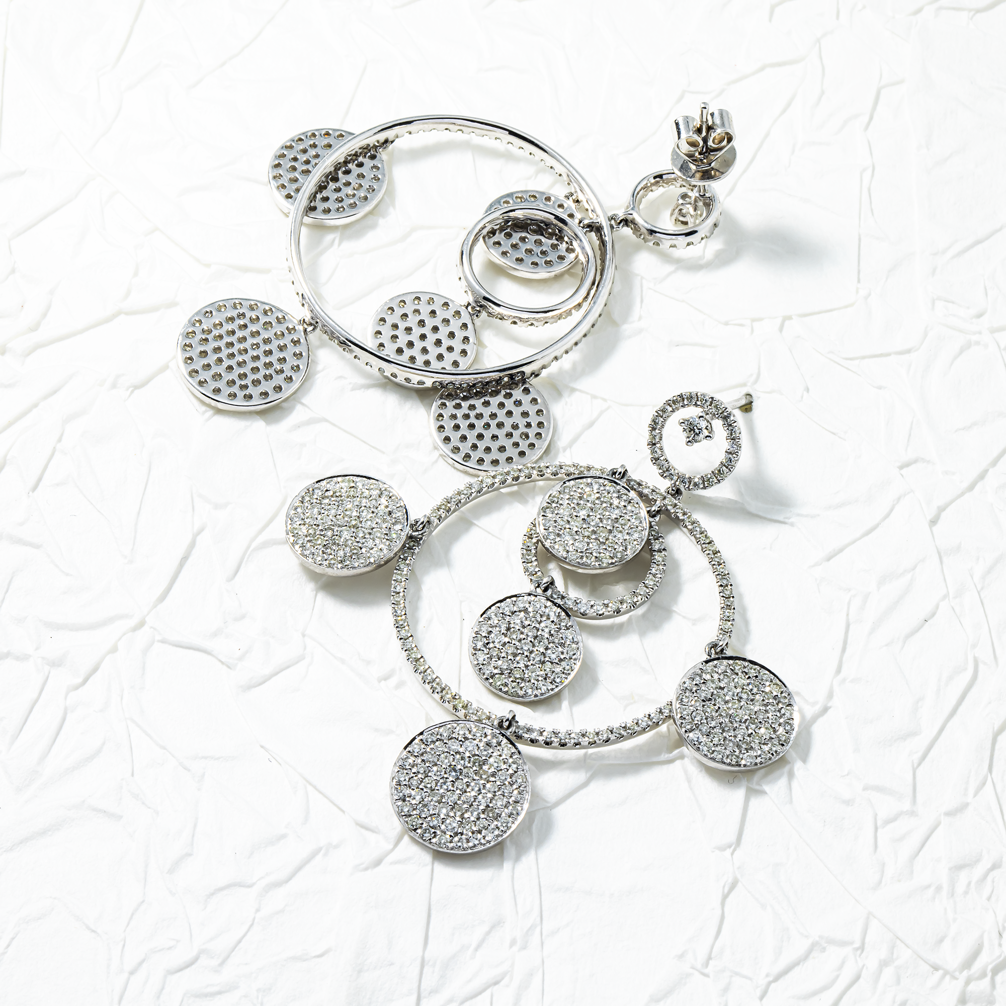 14K White Gold 8 Circle Round Diamond Drop Earrings 3.96ctw