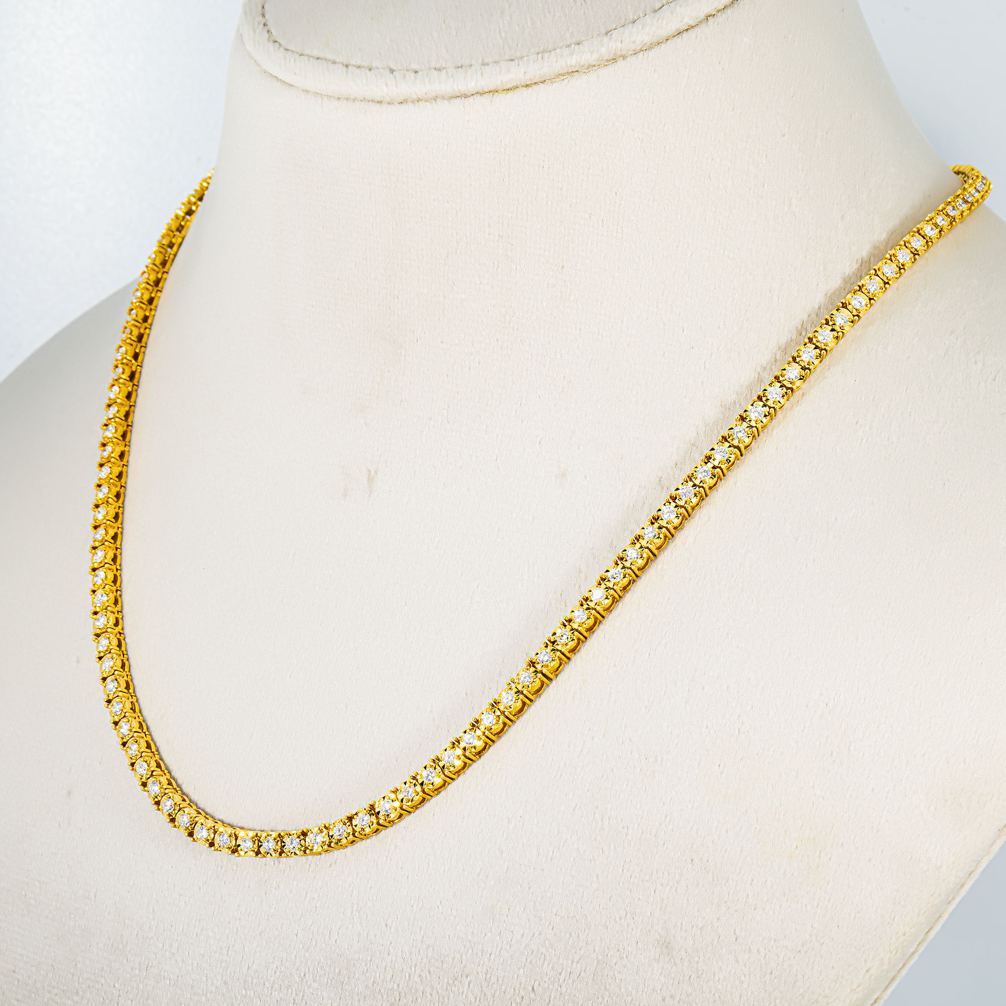 14K Yellow Gold Round Diamond Tennis Chain 4.26cts (16"-22")