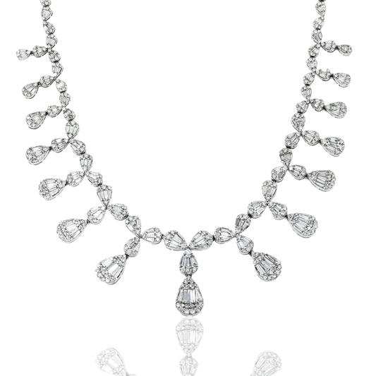 14K White Gold Dripping Vine Diamond Necklace 21.97Ct Necklace