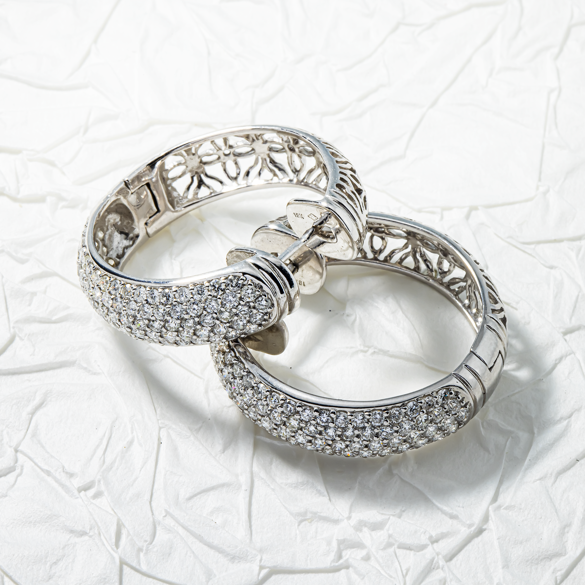 18K White Gold Round Pave Diamond Hoop Earrings12.0ctw