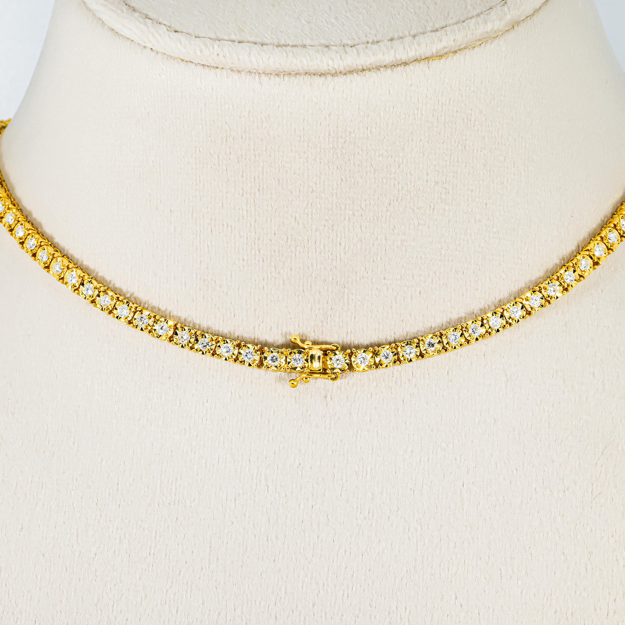 14K Yellow Gold Round Diamond Tennis Chain 4.26cts (16"-22")