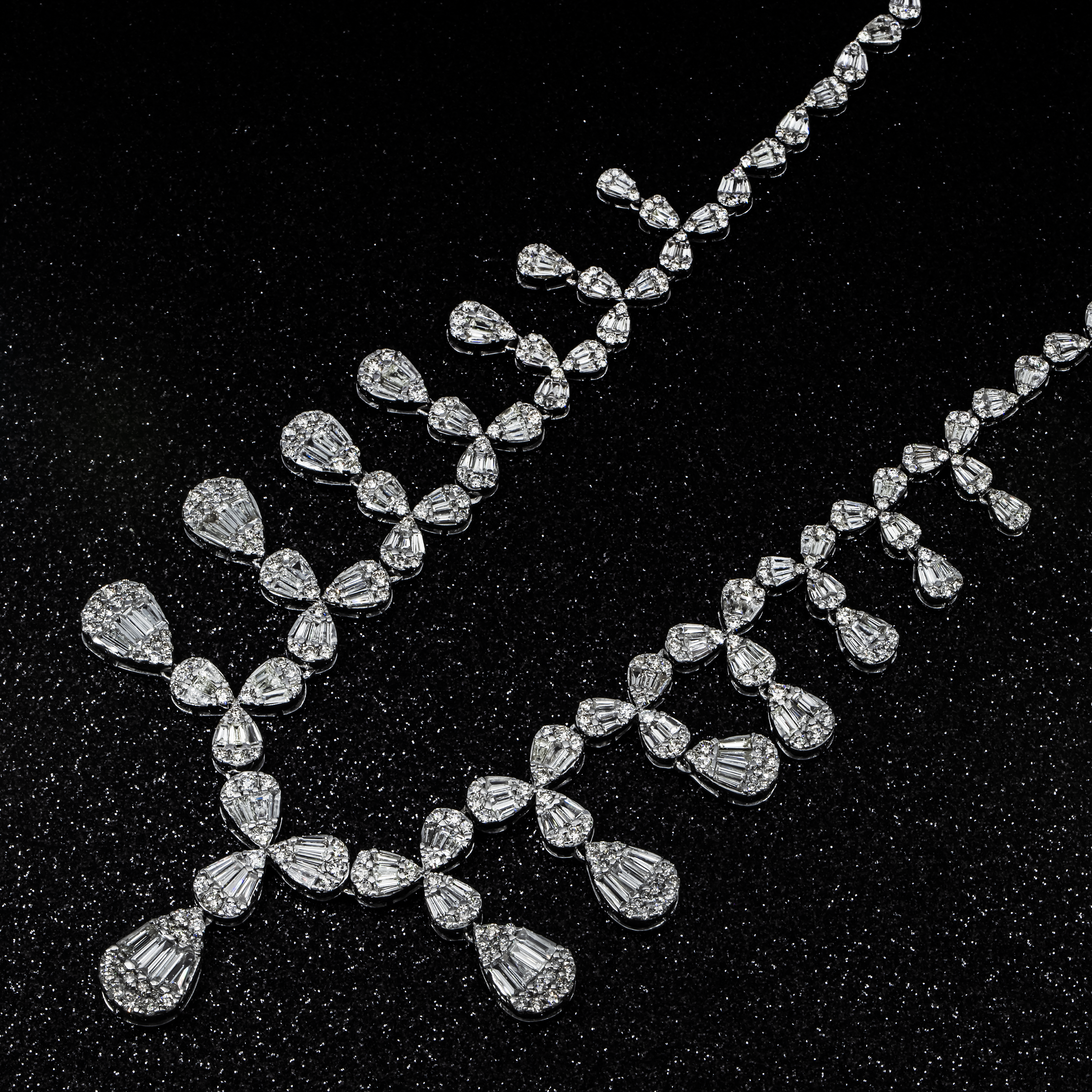 14K White Gold Dripping Vine Diamond Necklace 21.97Ct Necklace