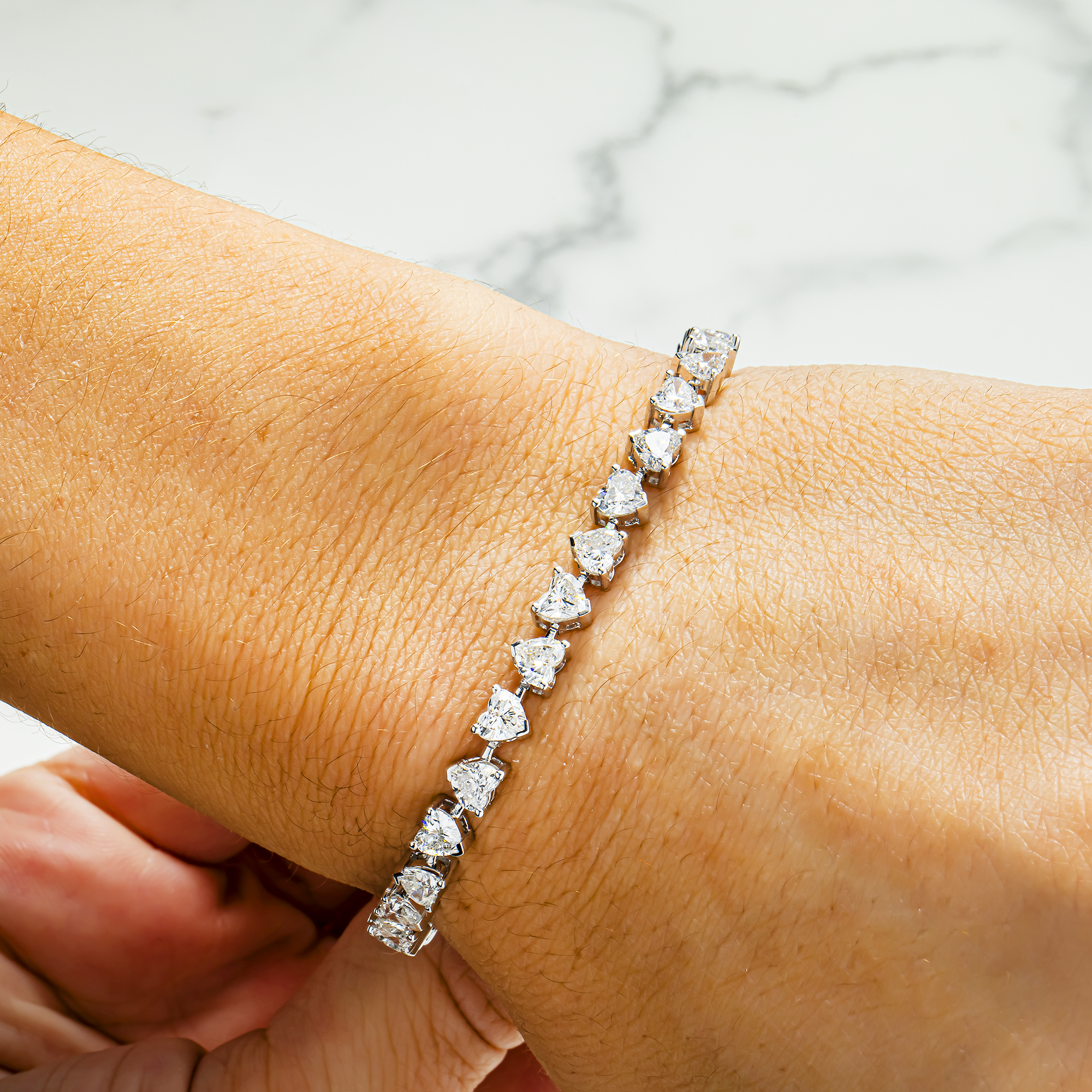 14K White Gold Heart Diamond Satellite Bracelet 8.32ct