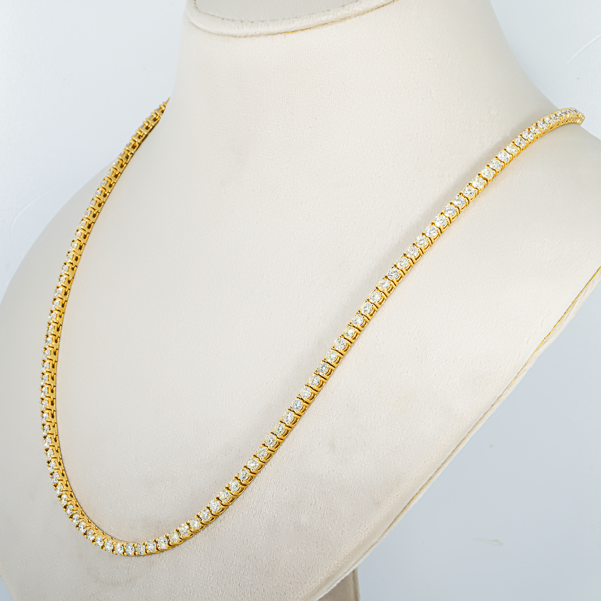 14K Yellow Gold Round Diamond Tennis Chain 24.16ct (16"-22")