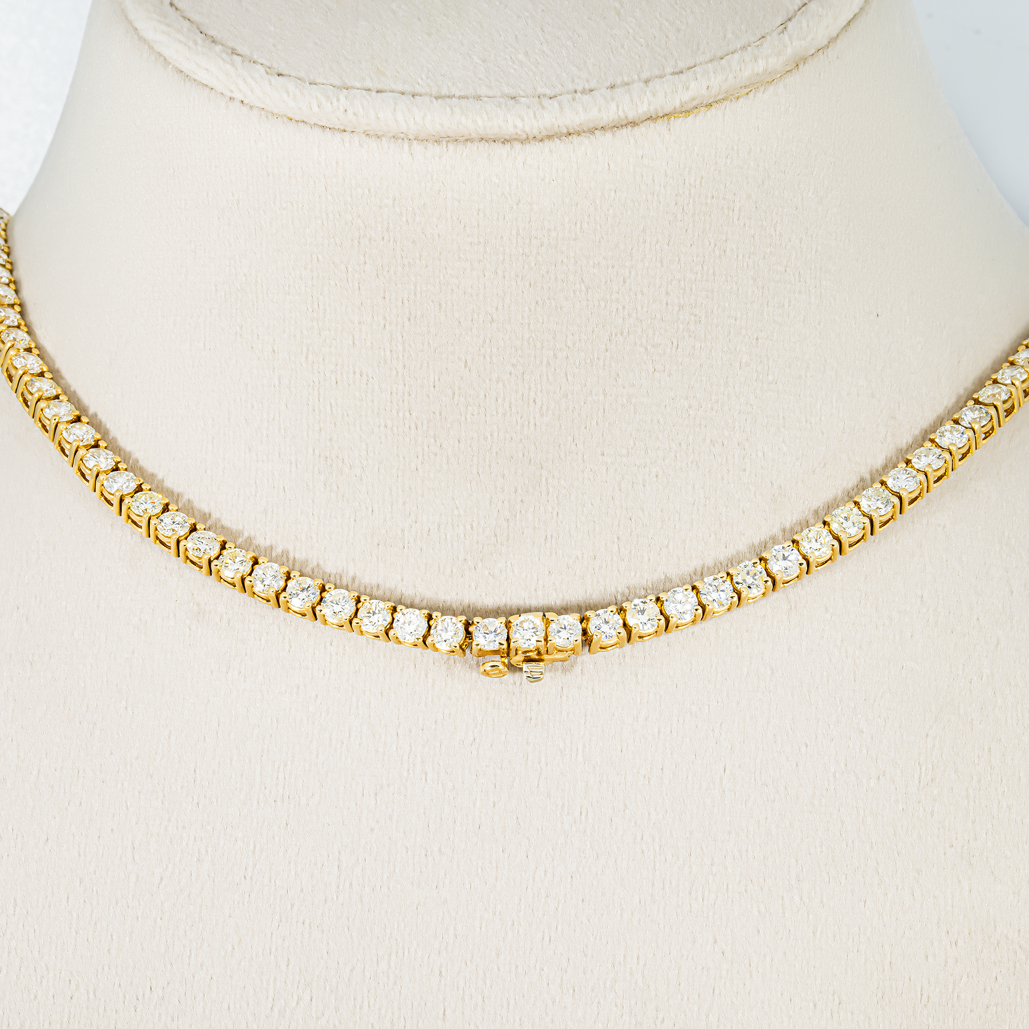 14K Yellow Gold Round Diamond Tennis Chain 24.16ct (16"-22")