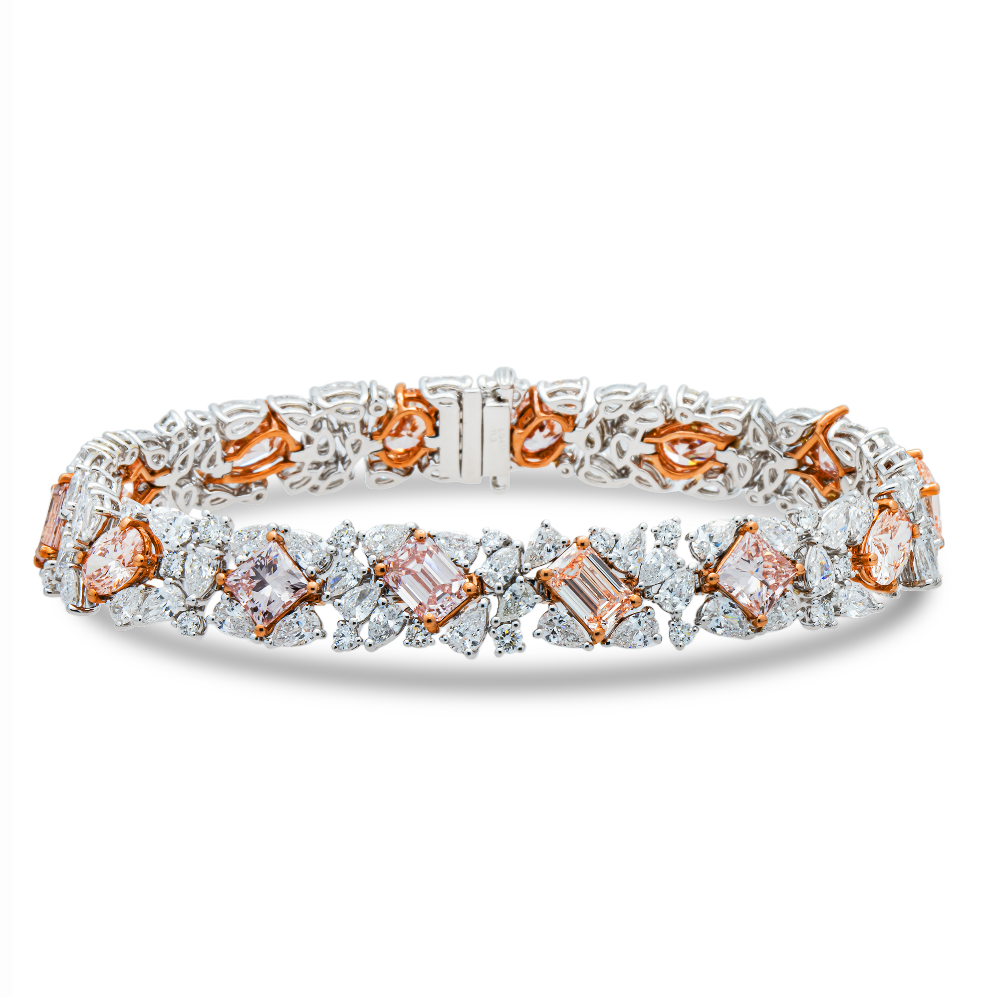 White Gold Multi Shape Fancy Pink & White Diamond Bracelet 21.15ctw