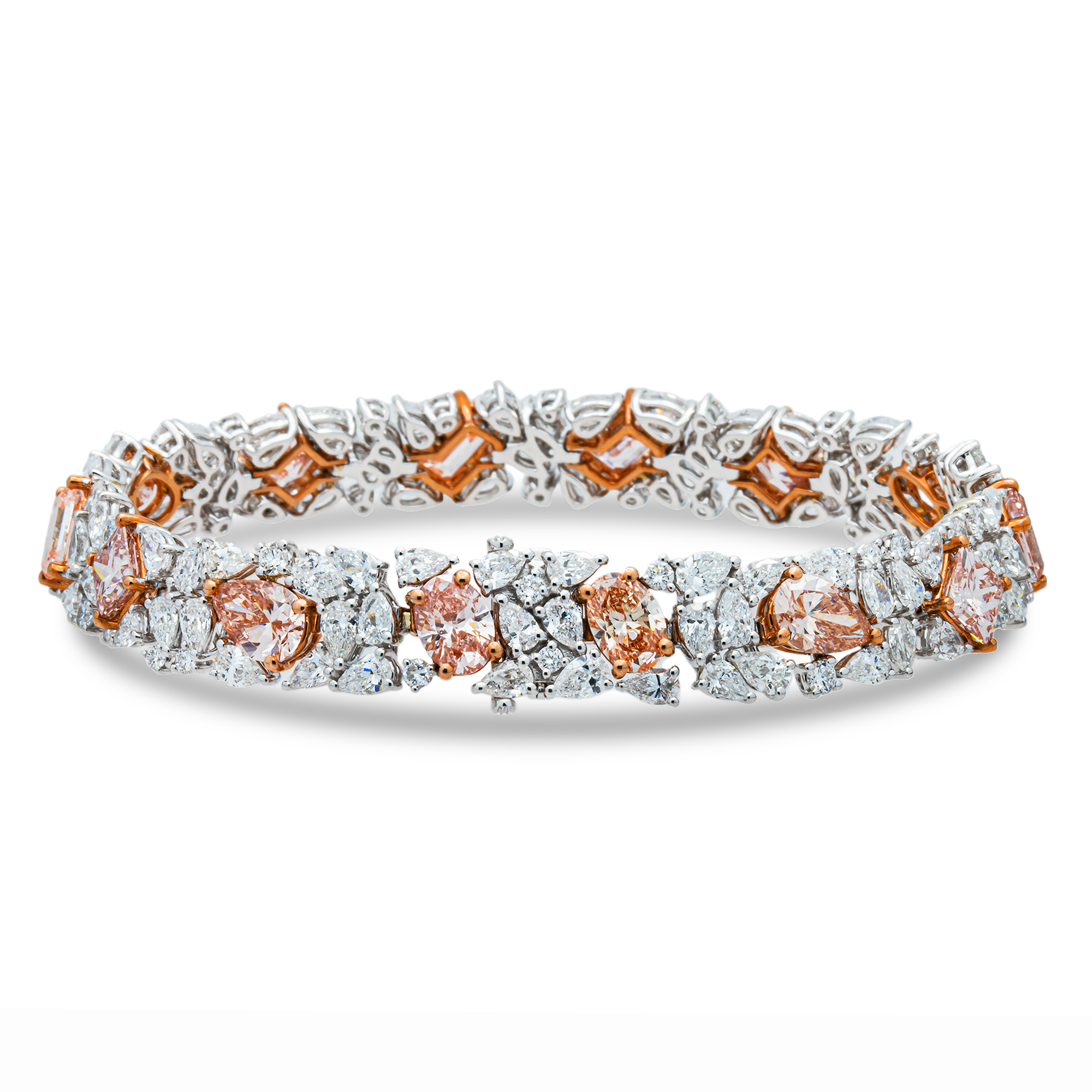 White Gold Multi Shape Fancy Pink & White Diamond Bracelet 21.15ctw