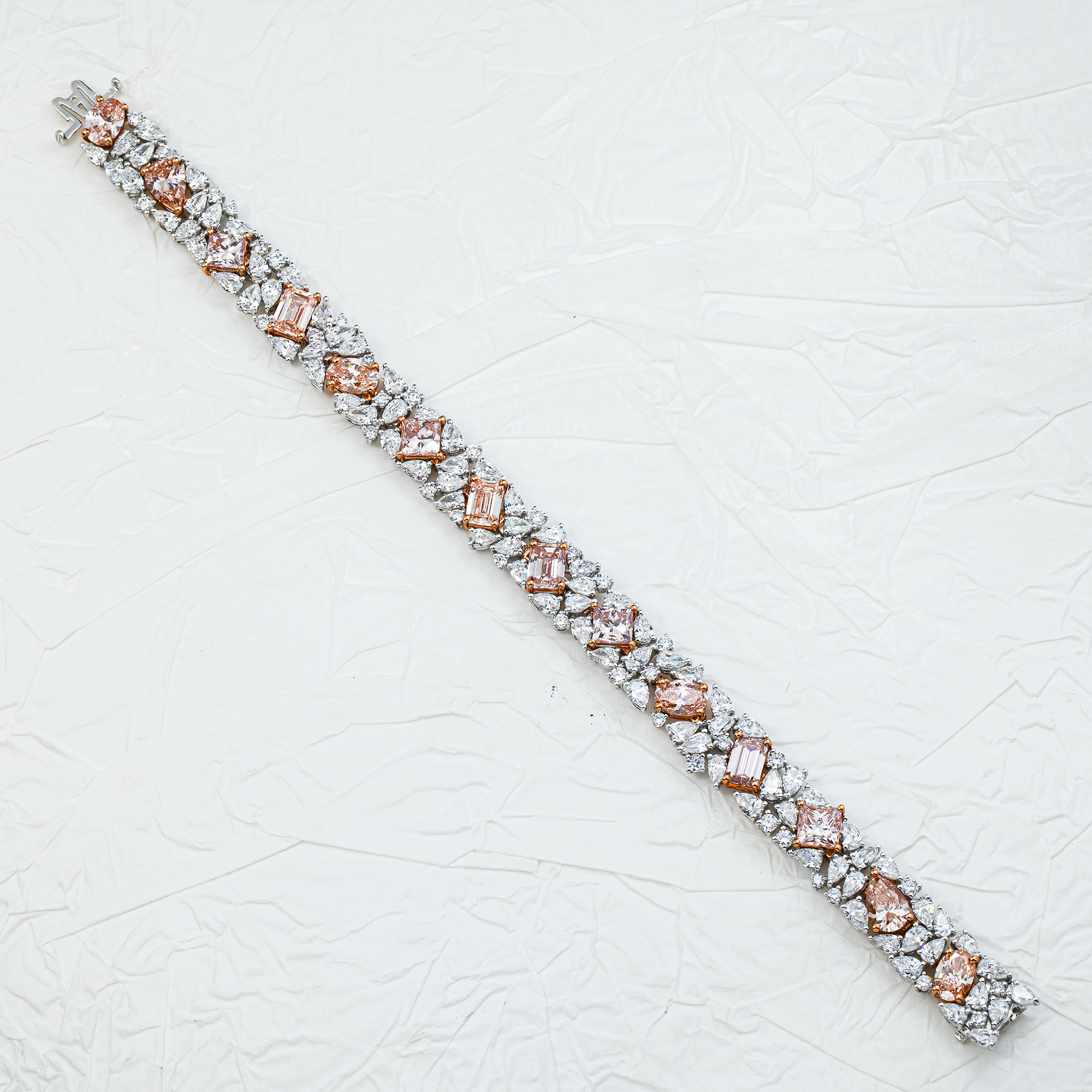 White Gold Multi Shape Fancy Pink & White Diamond Bracelet 21.15ctw