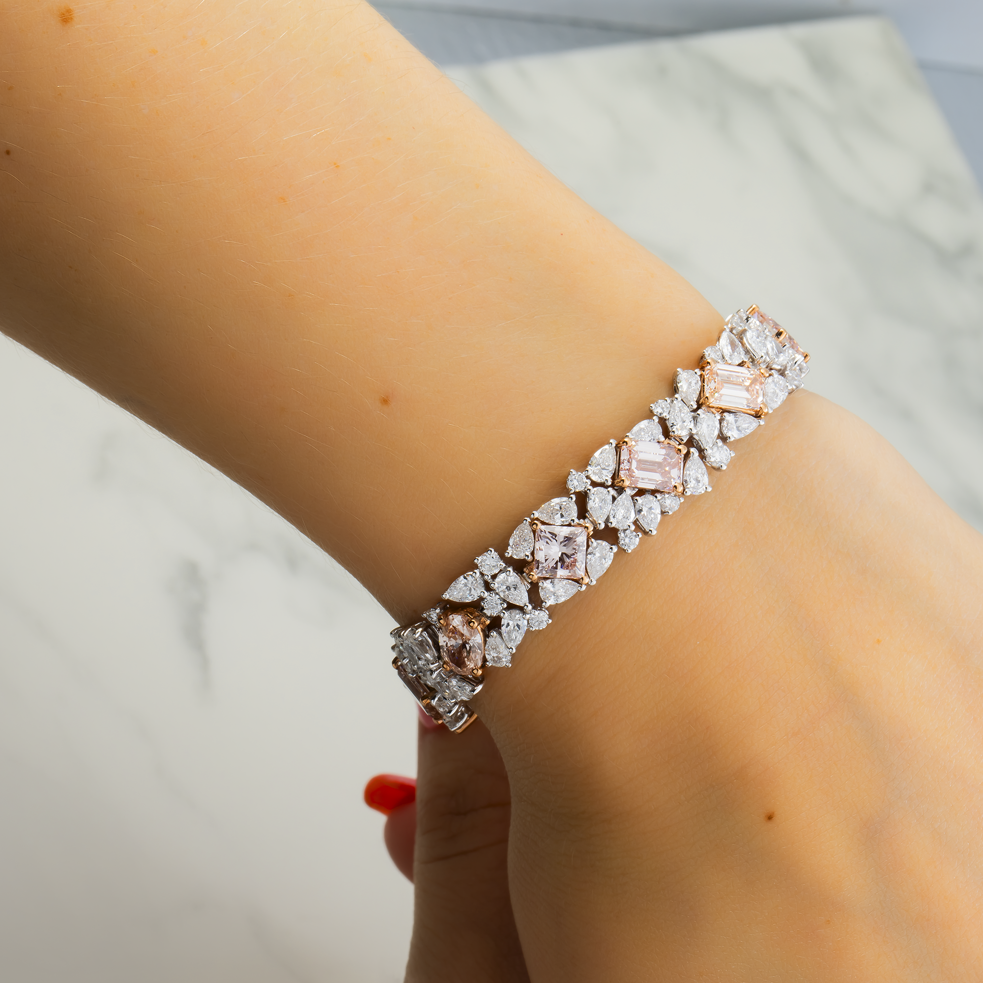 White Gold Multi Shape Fancy Pink & White Diamond Bracelet 21.15ctw