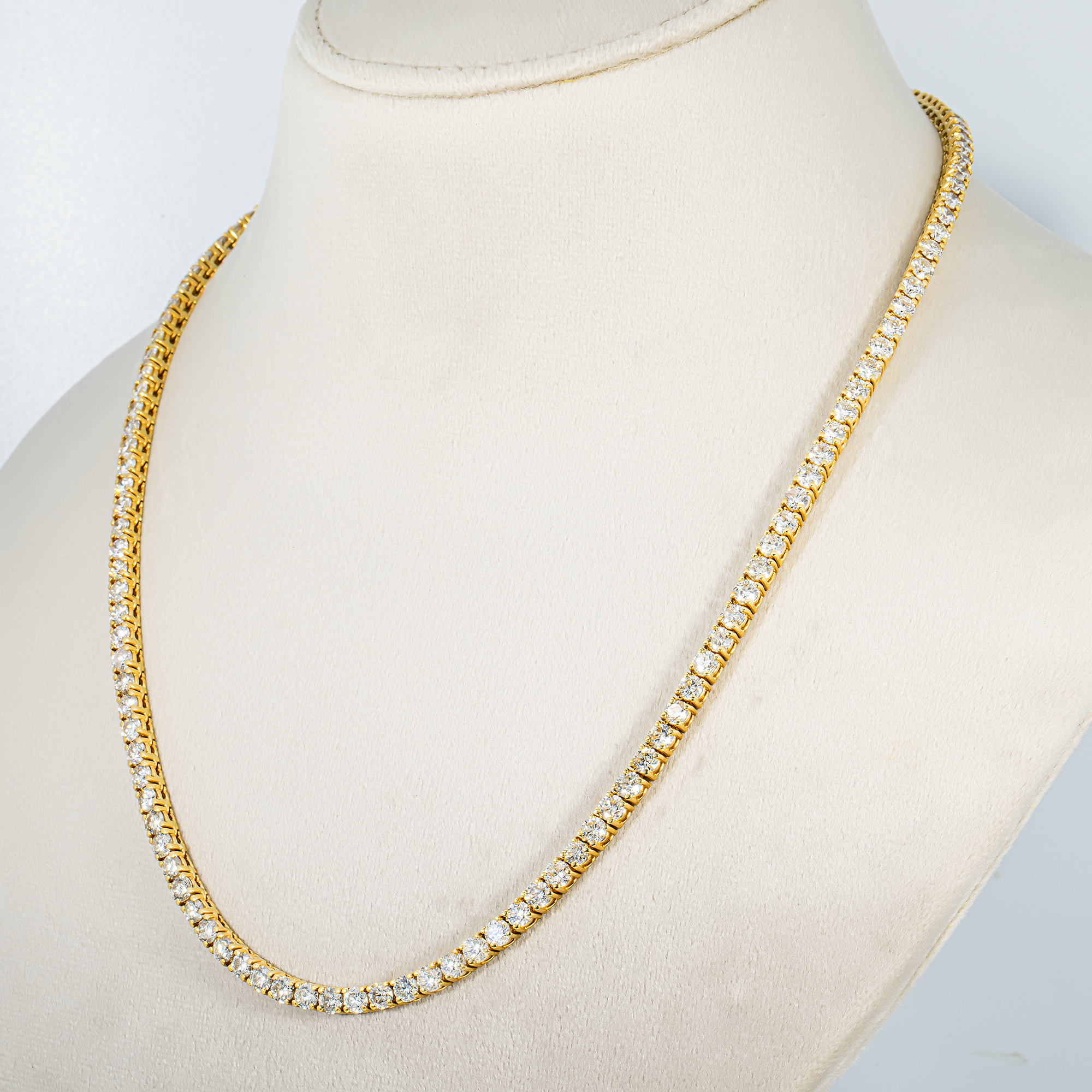 14K Yellow Gold Round Diamond Tennis Chain 25.45ct (16"-22")