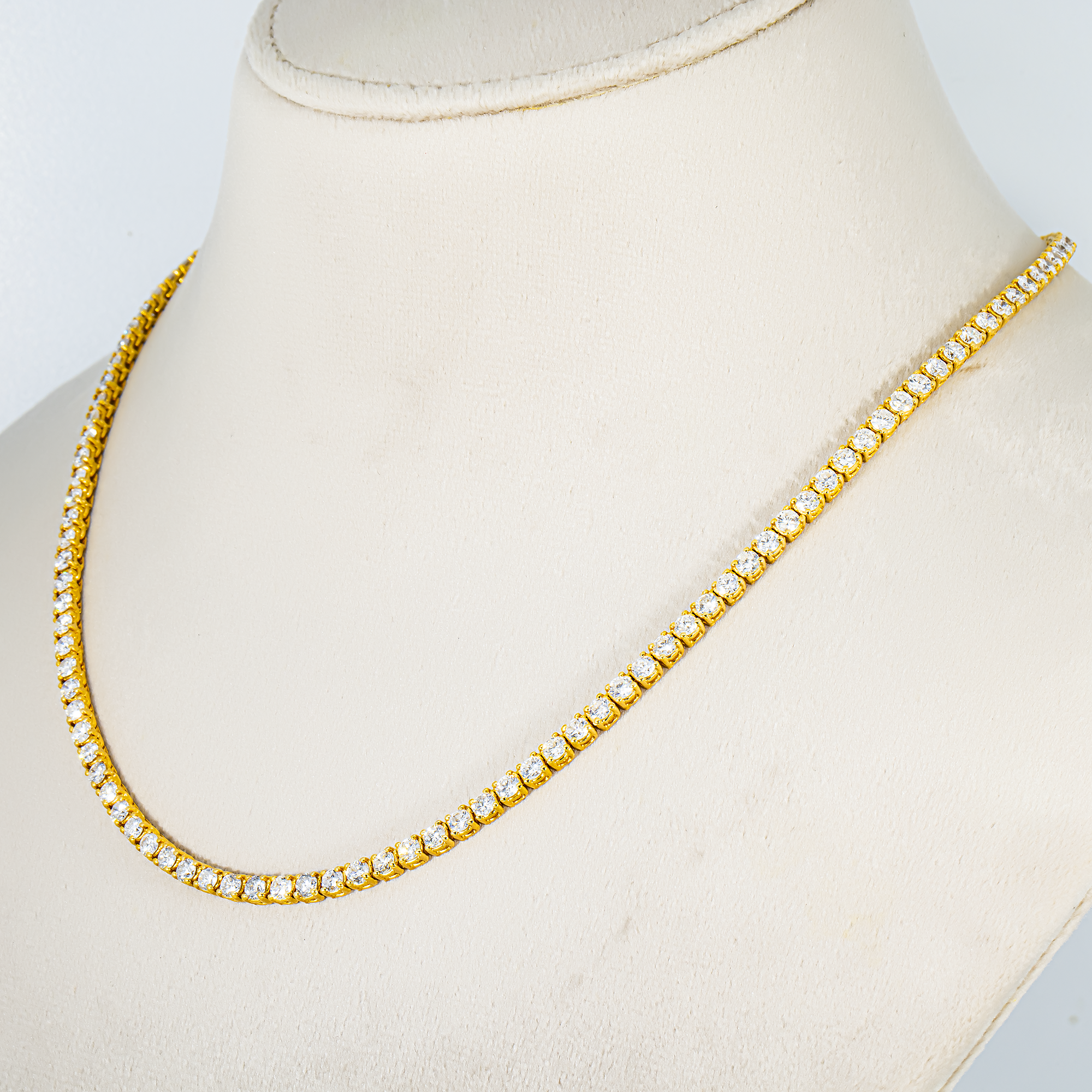 14K Yellow  Gold Round  Diamond Tennis Chain 13.30ct (16"-22")
